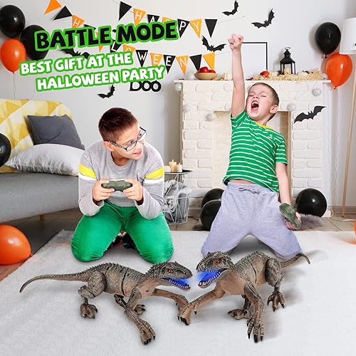 Miniatura 7 de KIDDITOY Juguetes de dinosaurio a control remoto para niños, dinosaurio RC recargable con luz y rugido - demostración de una tecla para caminar