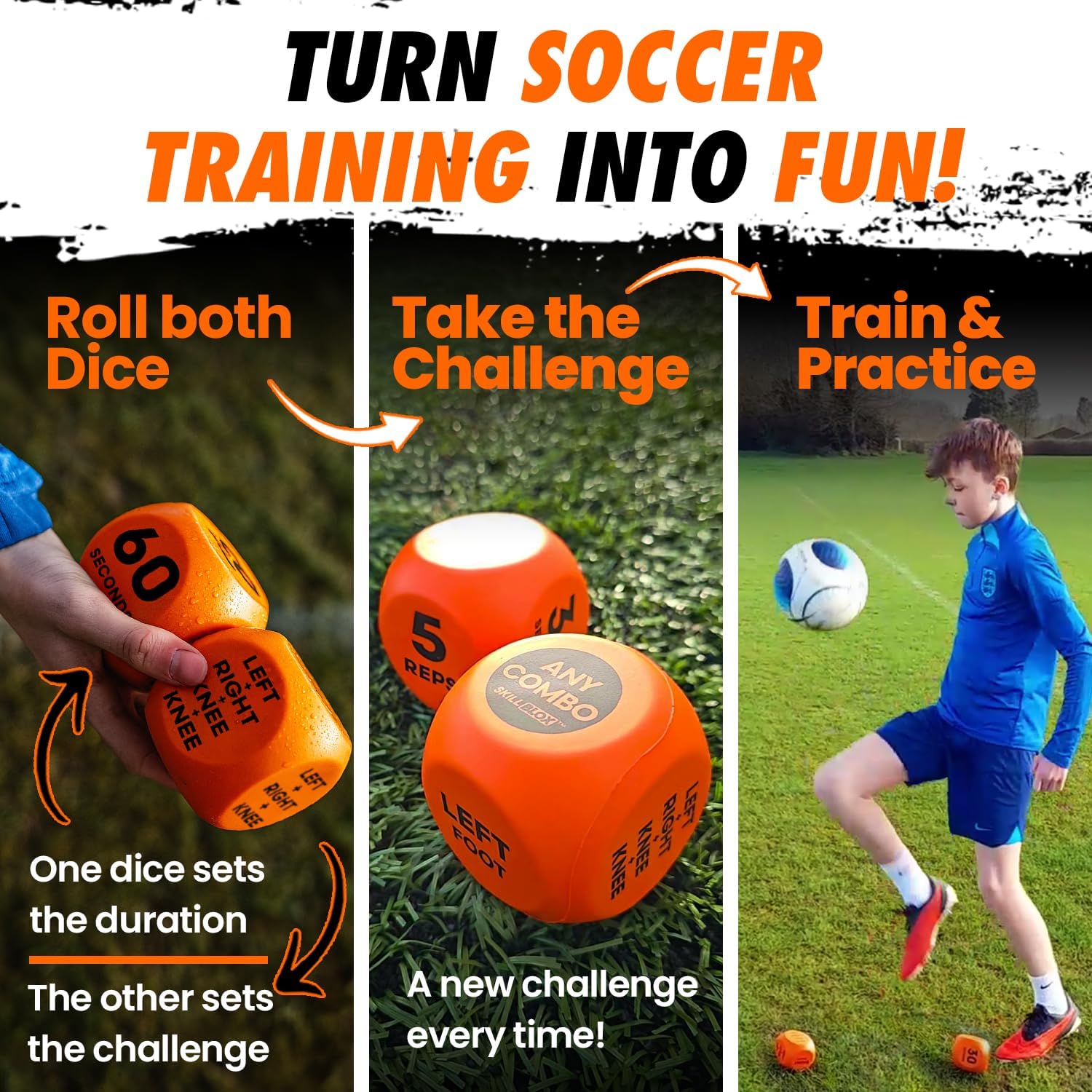 Skill Blox Soccer Gift for Boys – Kick Up Training Dice Game (2 Pack) – Fun Soccer Skill Training Game for Kids, Boys & Girls 8–12