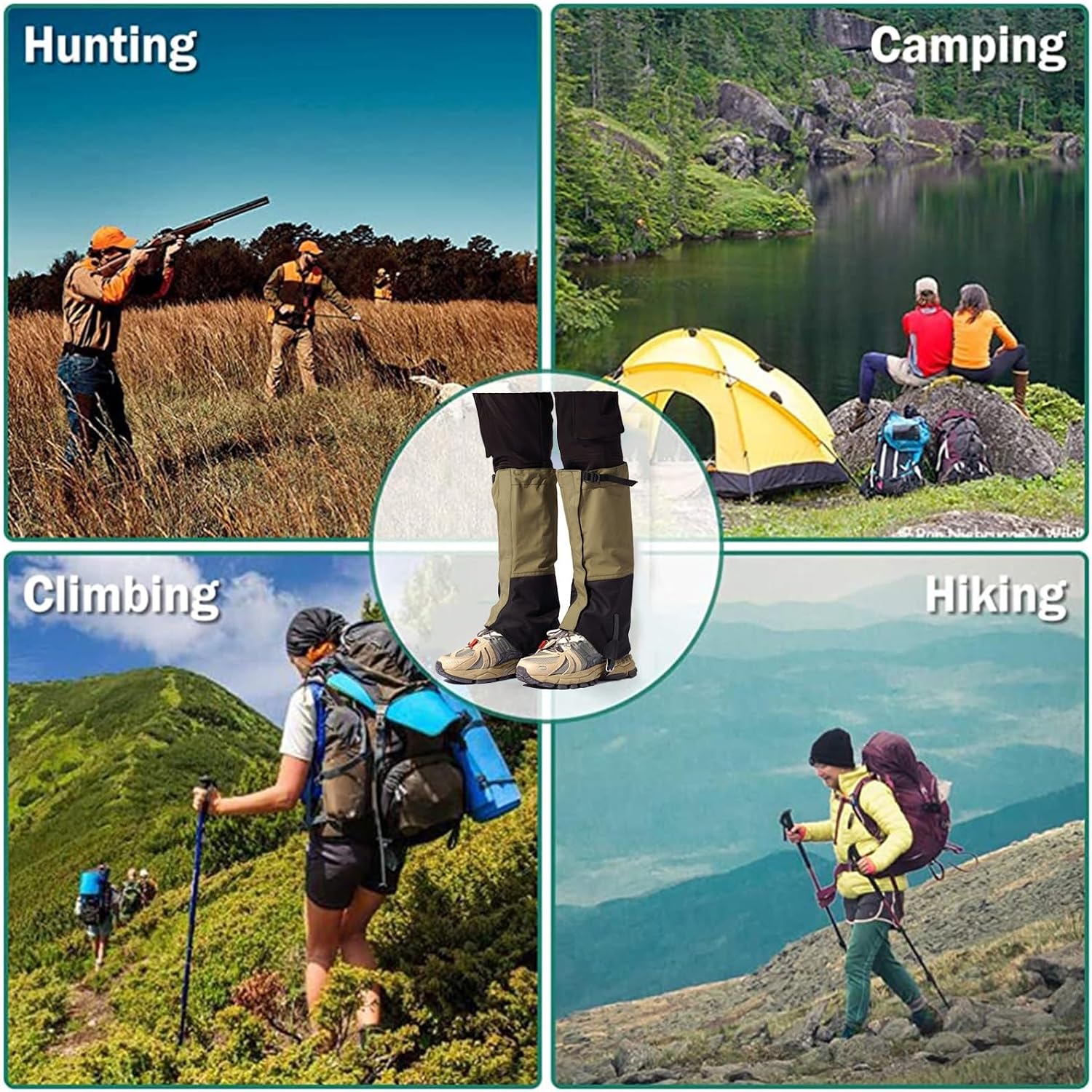 Leg Gaiters, Wear-Resistant and Low-Temperature Resistant Bottom Adjustment Strap Snowshoe GaitersOutdoor Gaiters, Suitable for Hiking and Snowshoeing, 346159