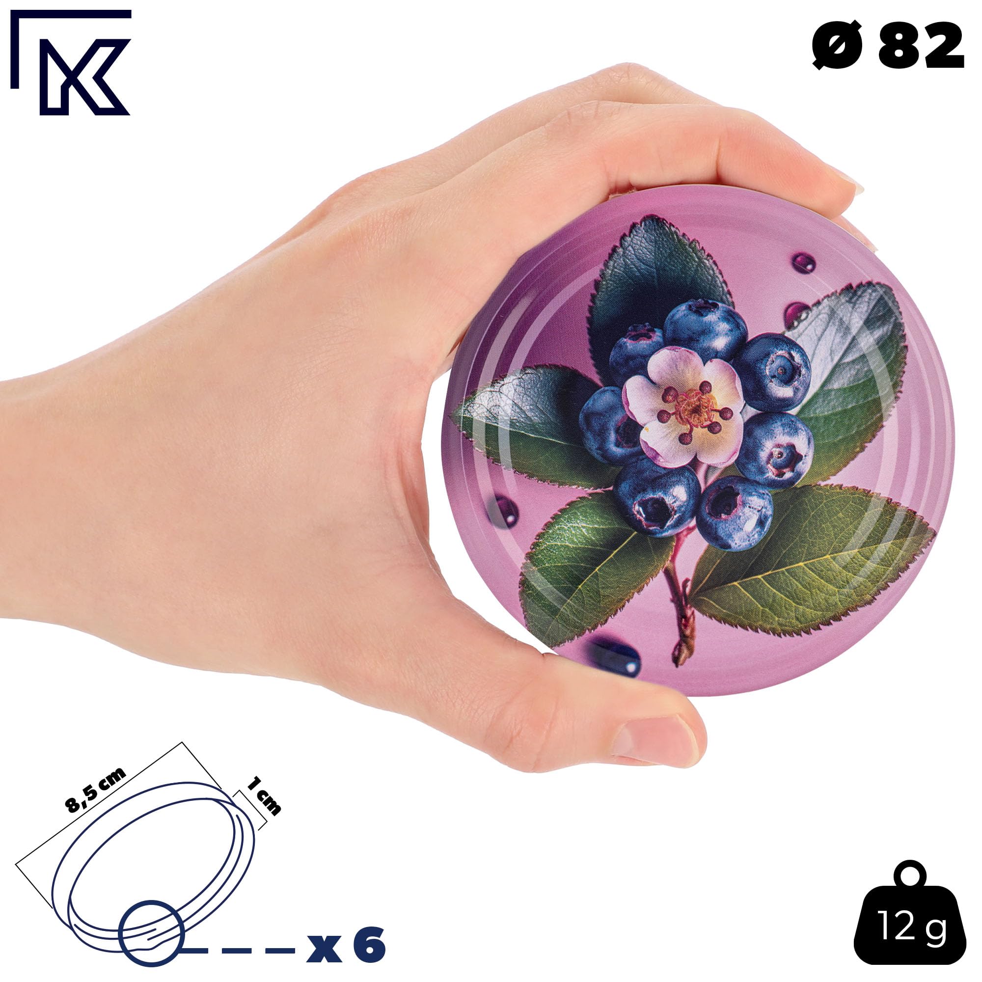 KADAX Set di 50 vasetti per marmellata in Vetro 350ml Ø82 Frutti di Bosco – Tappo a Vite ermetico, per marmellate, Miele, confetture e bomboniere