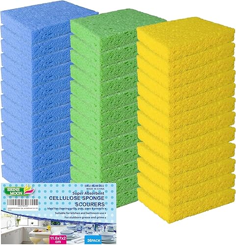 Paquete de 36 esponjas de celulosa comprimida emergentes, esponja de cocina resistente, limpia y resistente sin rayones, ecológicas, reutilizables,