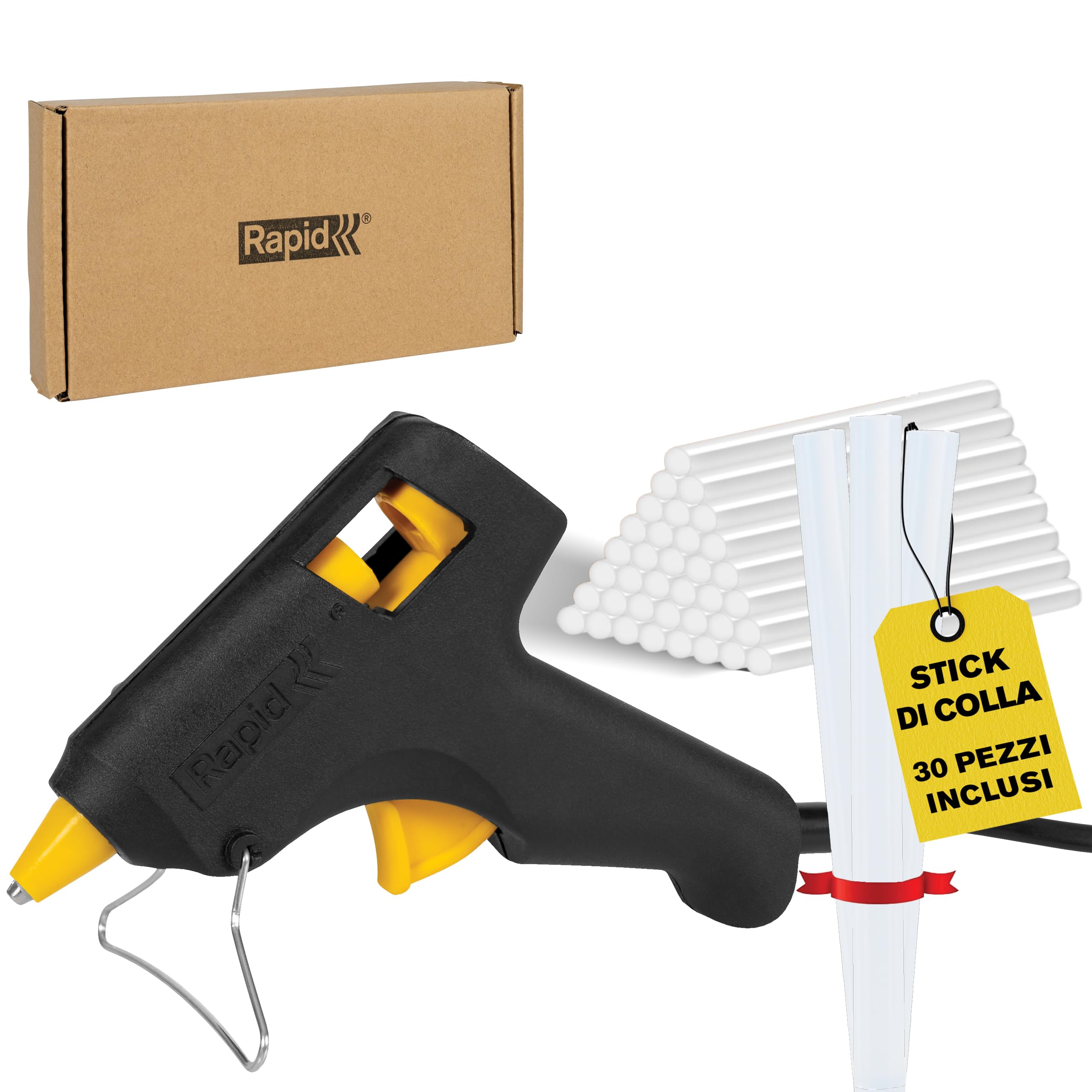 Rapid Pistola per Colla a Caldo Hobby 7 mm 100 g/h 10 Minuti con 30 Stick Trasparenti