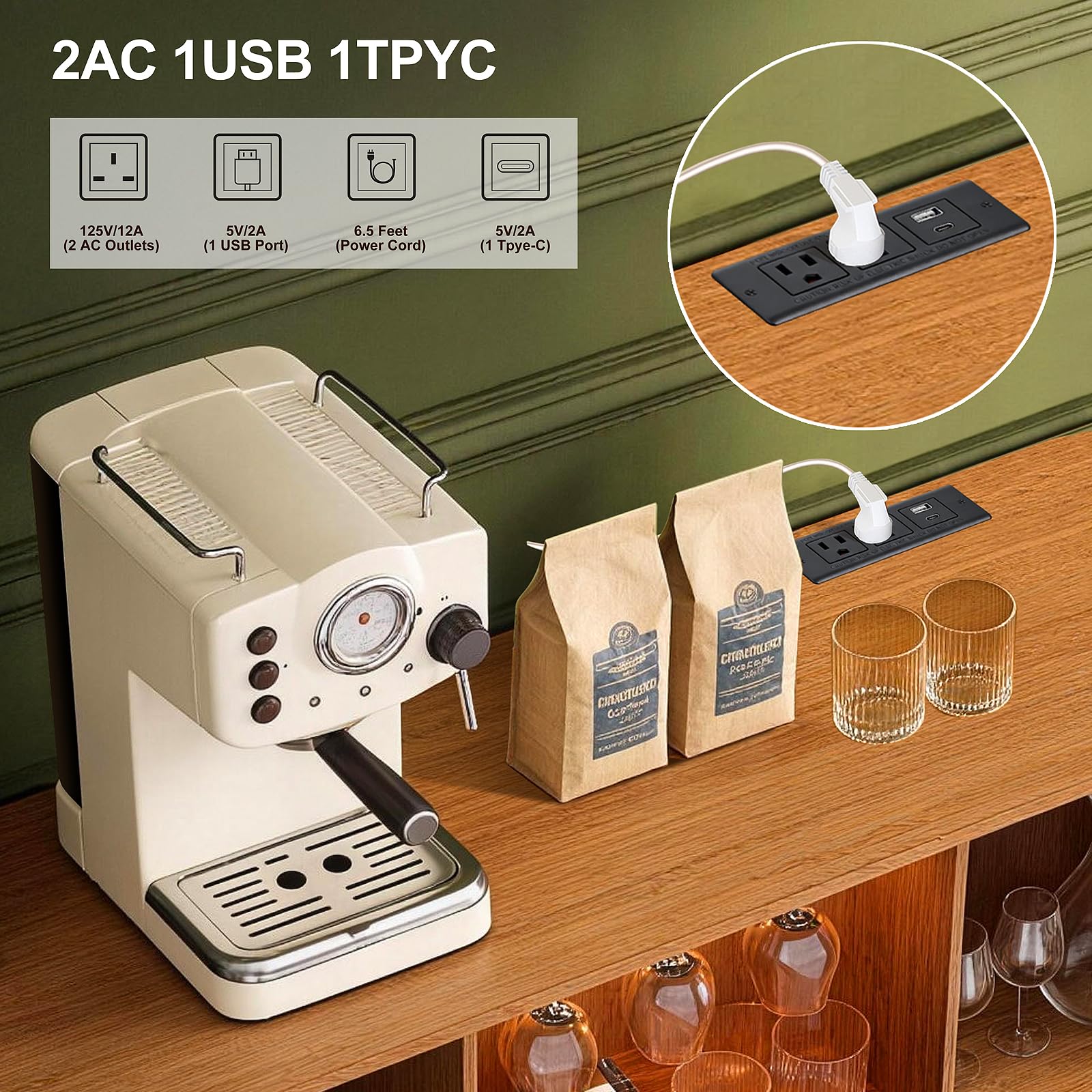 DHH 55" Wine Bar Cabinet with Storage, Fluted Liquor & Coffee Bar Cabinet with Wine Rack and Glass Holder, Buffet Sideboard with LED Lights for Home Kitchen Living Dining Room(Yellow Walnut)