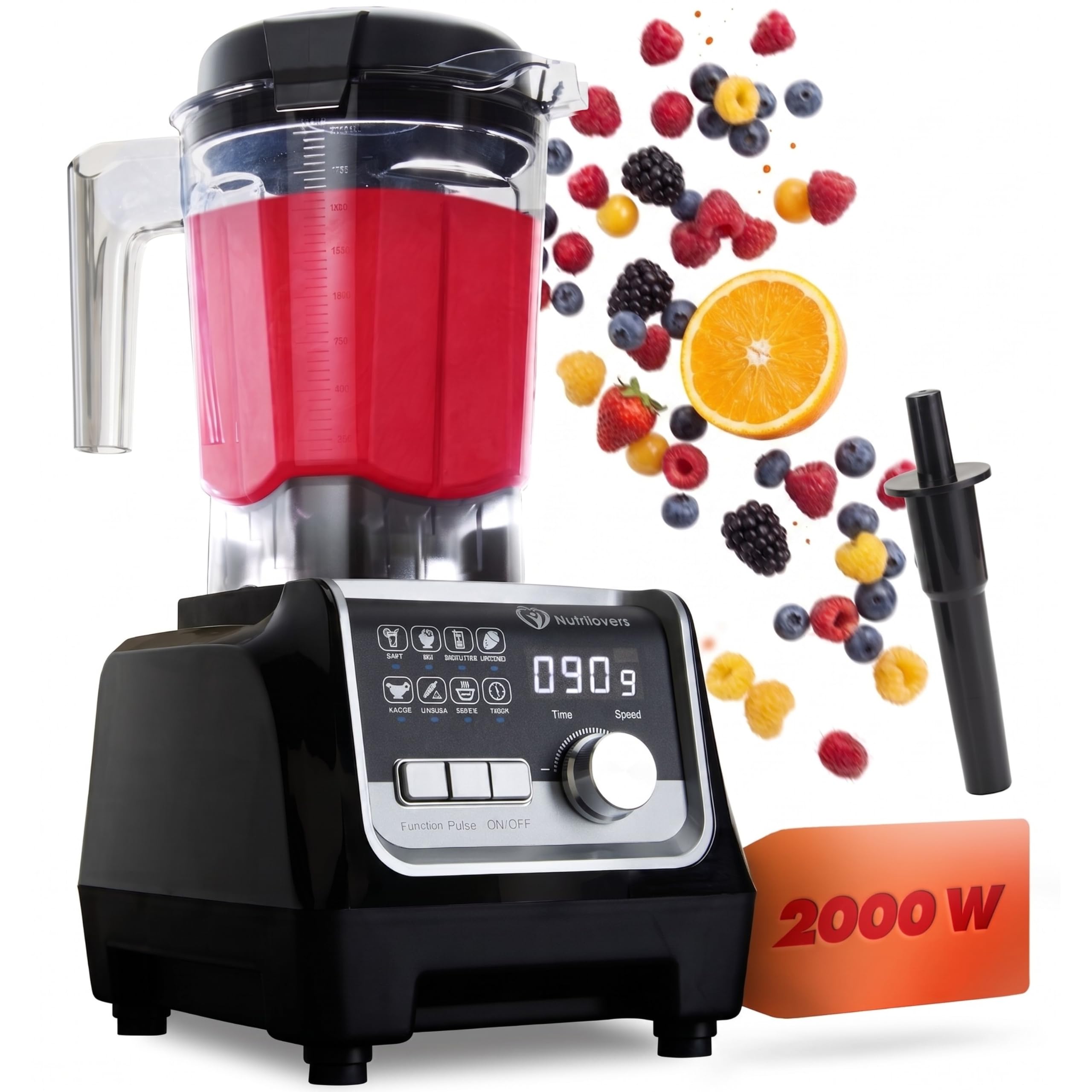 NUTRI-BLENDER MAX+ Frullatore ad Alte Prestazioni 2000 W, Professionale - 2 L, Tritan, Senza BPA, 9 Livelli, Timer Digitale Con Libro di Ricette