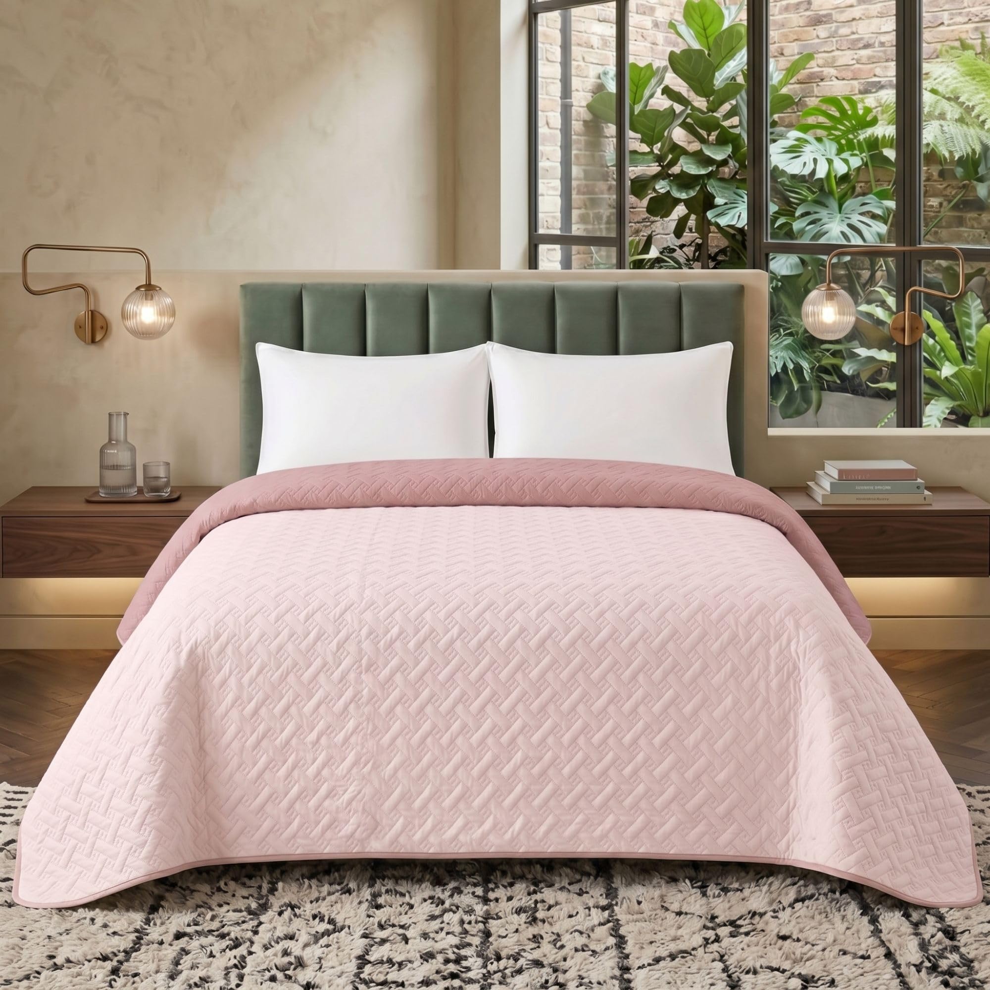Trapunta Letto Singolo Primaverile in Microfibra Manopesca Vellutata sulla Pelle, Copriletto Singolo Traspirante e Termoregolatore, Trapuntino 1 Piazza Rosa Confetto/Rosa Scuro