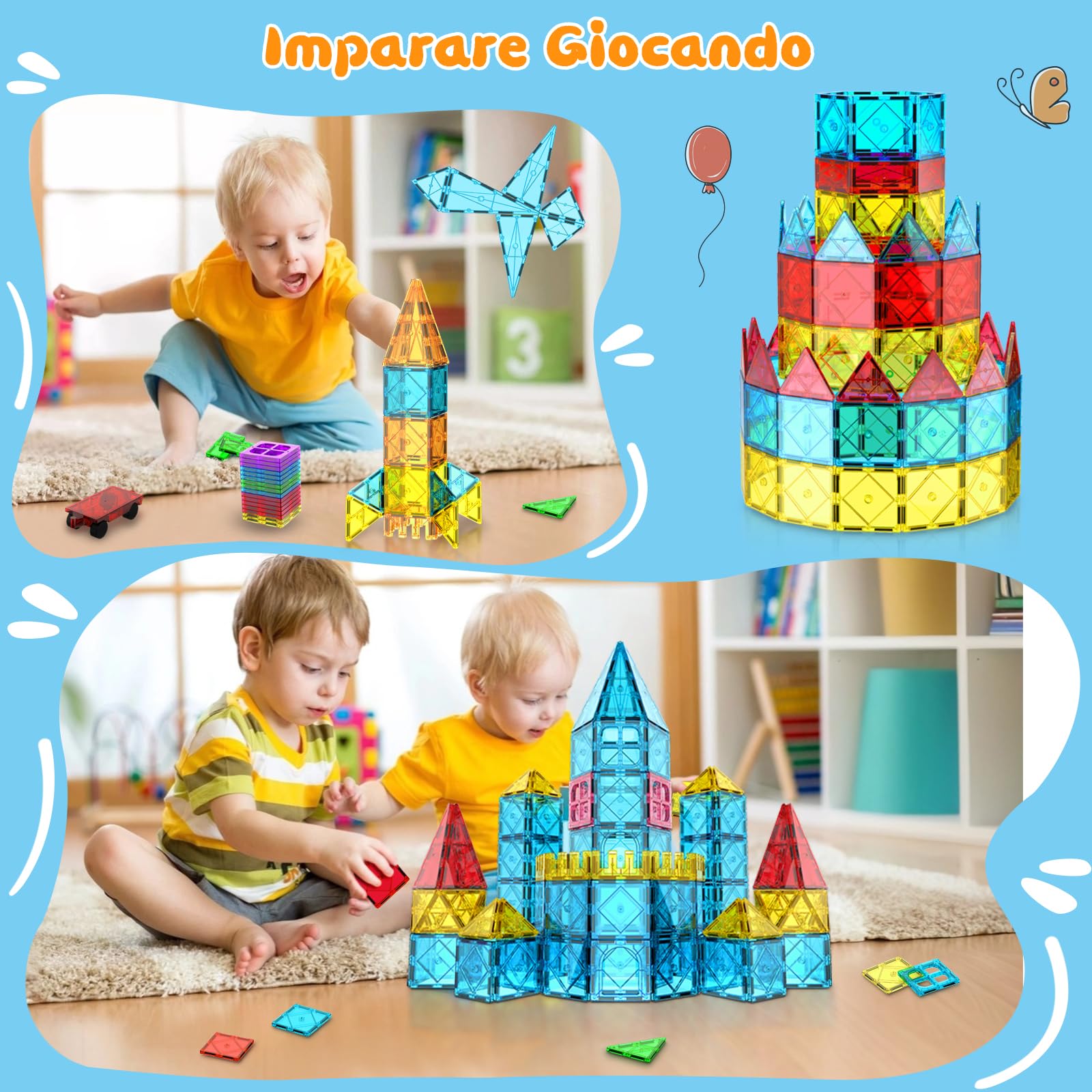 Zenzemwa 72 Pezzi Piastrelle Magnetiche Costruzioni Magnetiche per Bambini Giocattoli da costruzione, Giocattoli 3 4 5 6 7 Anni