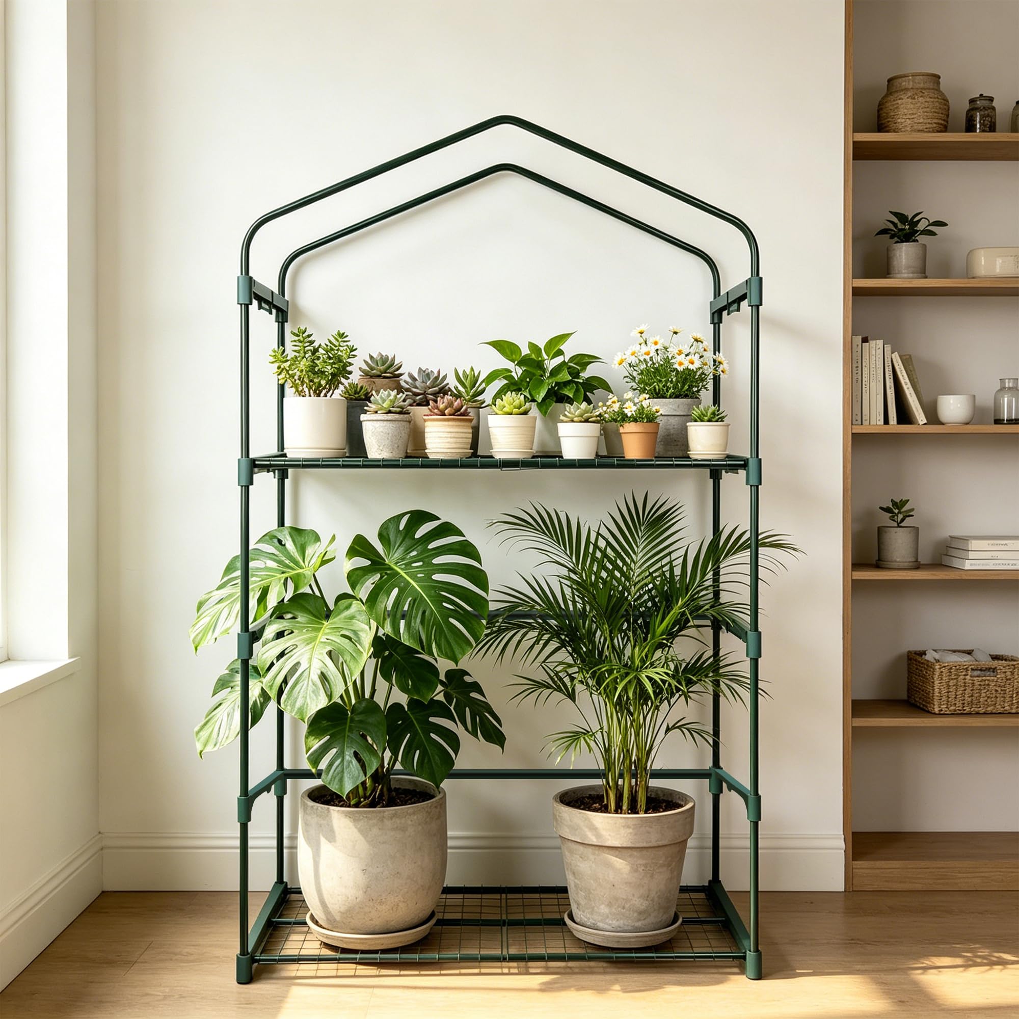 Mini Serre de Jardin 4 Niveaux 102x160x49 cm Couverture PVC Transparente Épaisse,Étagères Démontables,Serre Potager pour Légumes,Semis Serre Tomates de Jardin Exterieur Anti Insectes