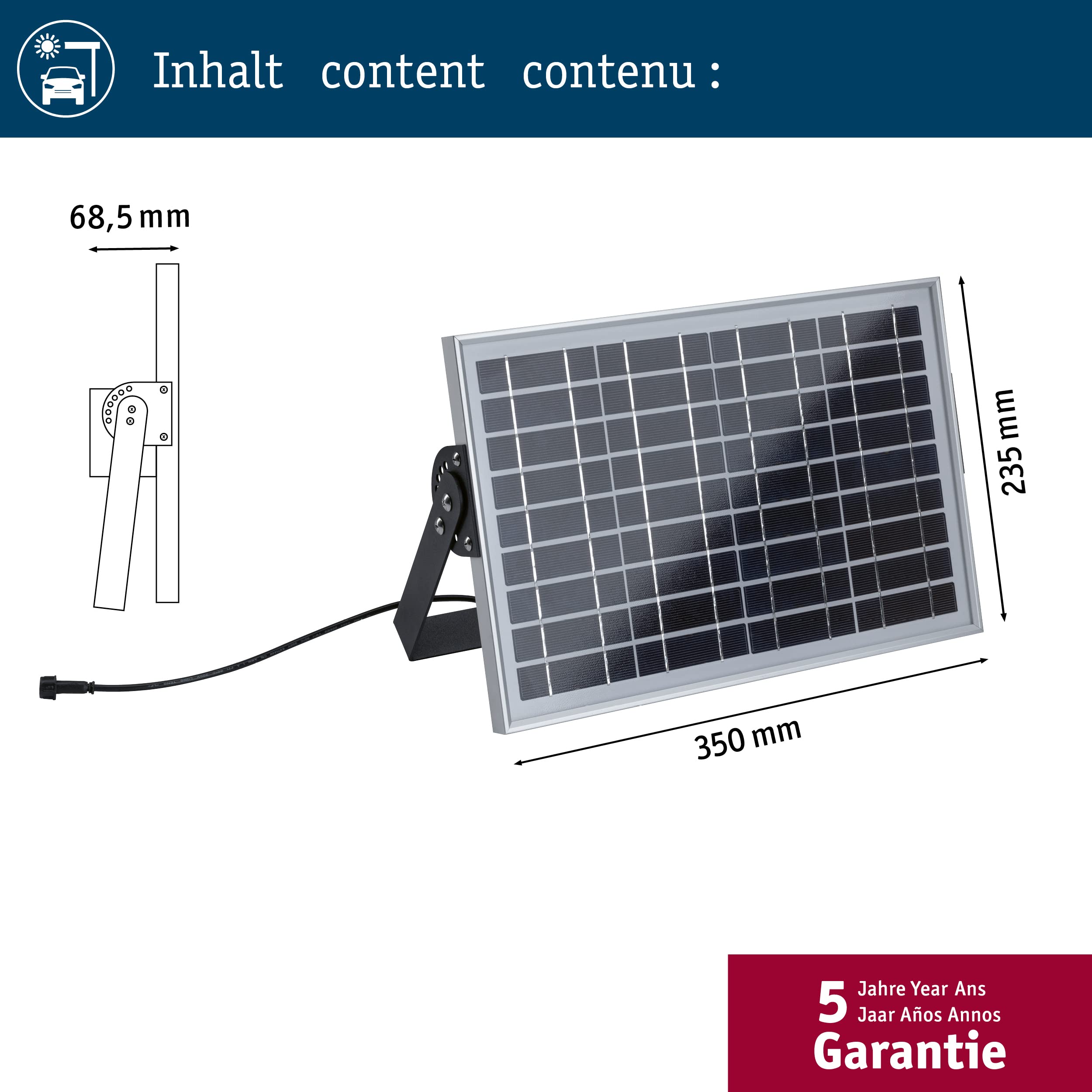 Paulmann 94551 Park + Light - Lámpara de exterior (IP65, máx. 5 W, luz solar, accesorio para garaje), color plateado