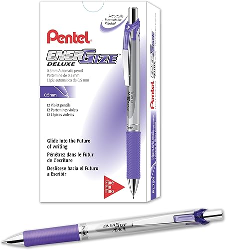Pentel EnerGize - Portaminas (0.020 in), detalles violetas, caja de 12 (PL75V)