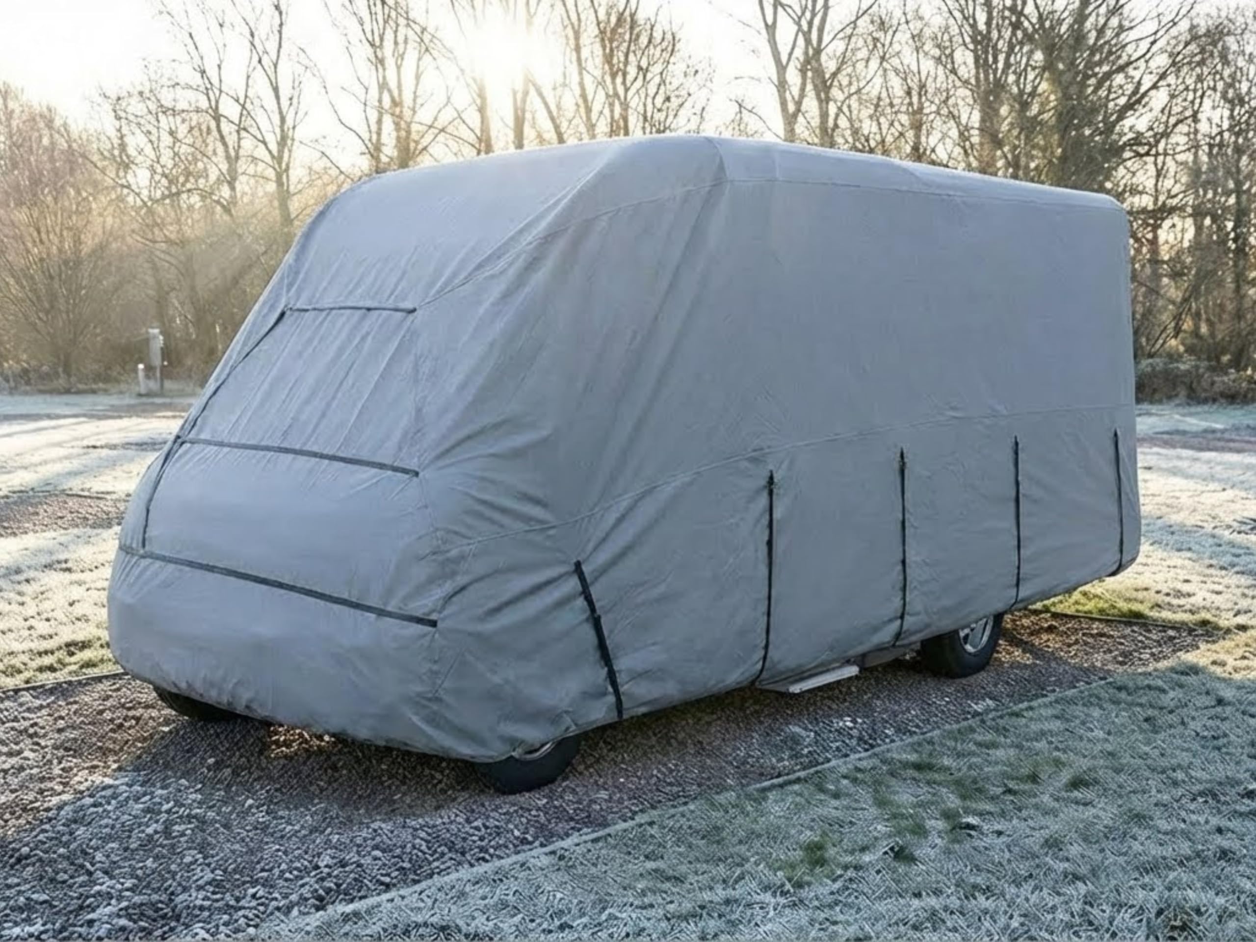 Deiwo Funda protectora para autocaravana, tamaño S-XXL, 570-750 cm, 3 capas, 160 g/m², transpirable (S (235 x 570 x 270))