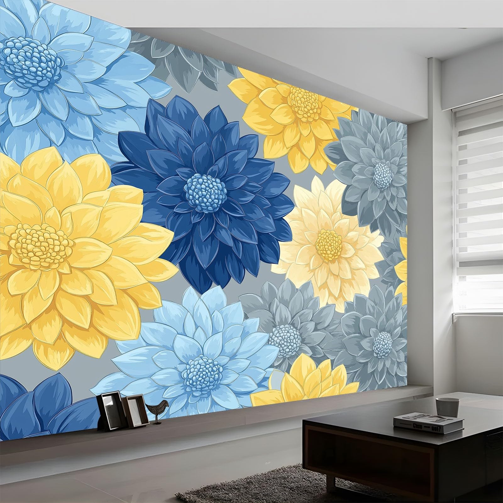 Generico Fototapeta 500 x 280 cm Dalia Nowoczesna minimalistyczna tapeta z włókniny krajobraz | Tapeta fotograficzna TNT Salon, Szary Żółty Niebieski