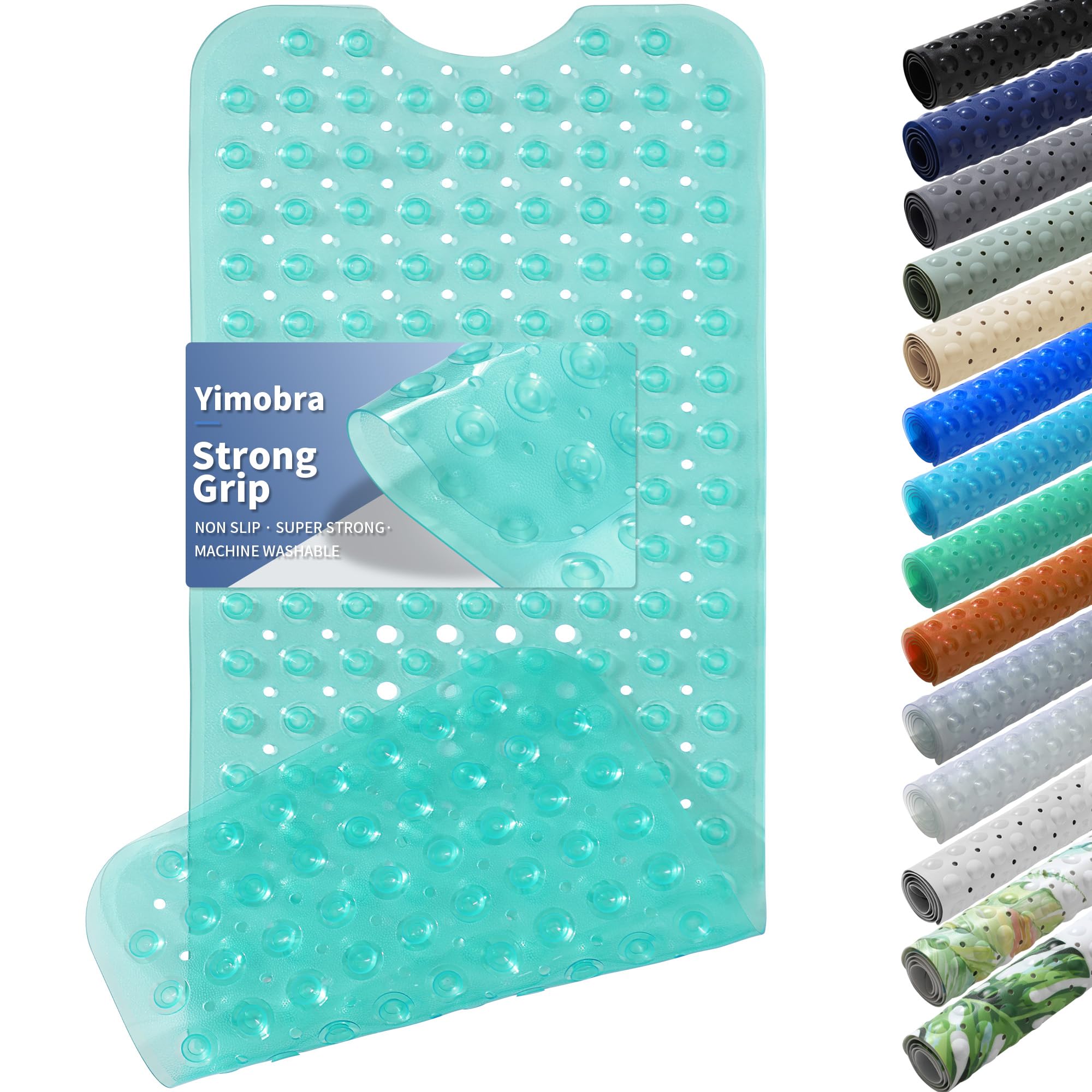 Yimobra Extra Long Safety Bath Mat Non Slip for Bathtub Bathroom with Suction Grip Anti-Bacterial Rectangle Large 40 x W 16 Inch Clear Green-image-10