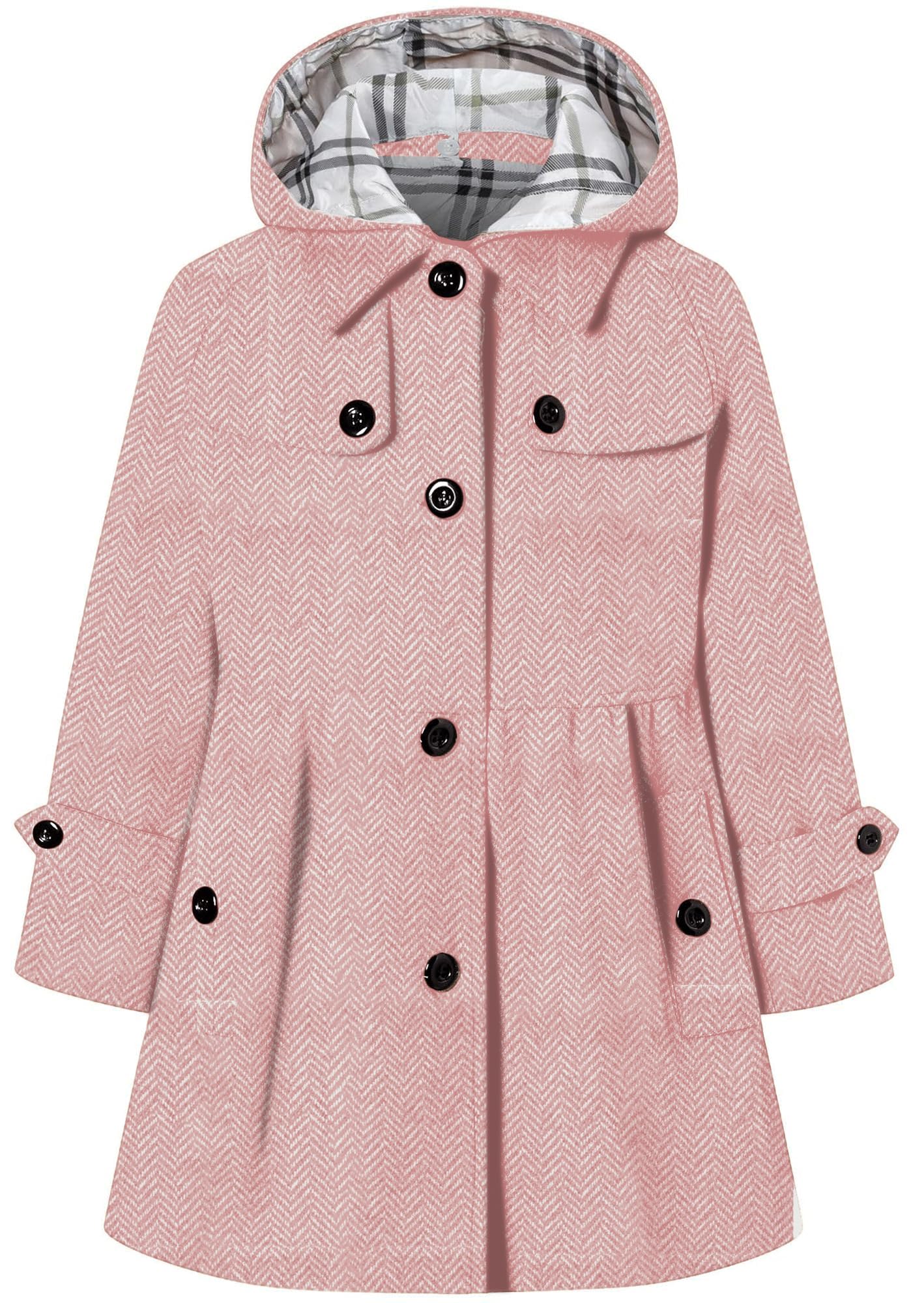 Betusline Girls' Dress Coat Hoodie Wool Blend Coats Fall Winter Peacoat