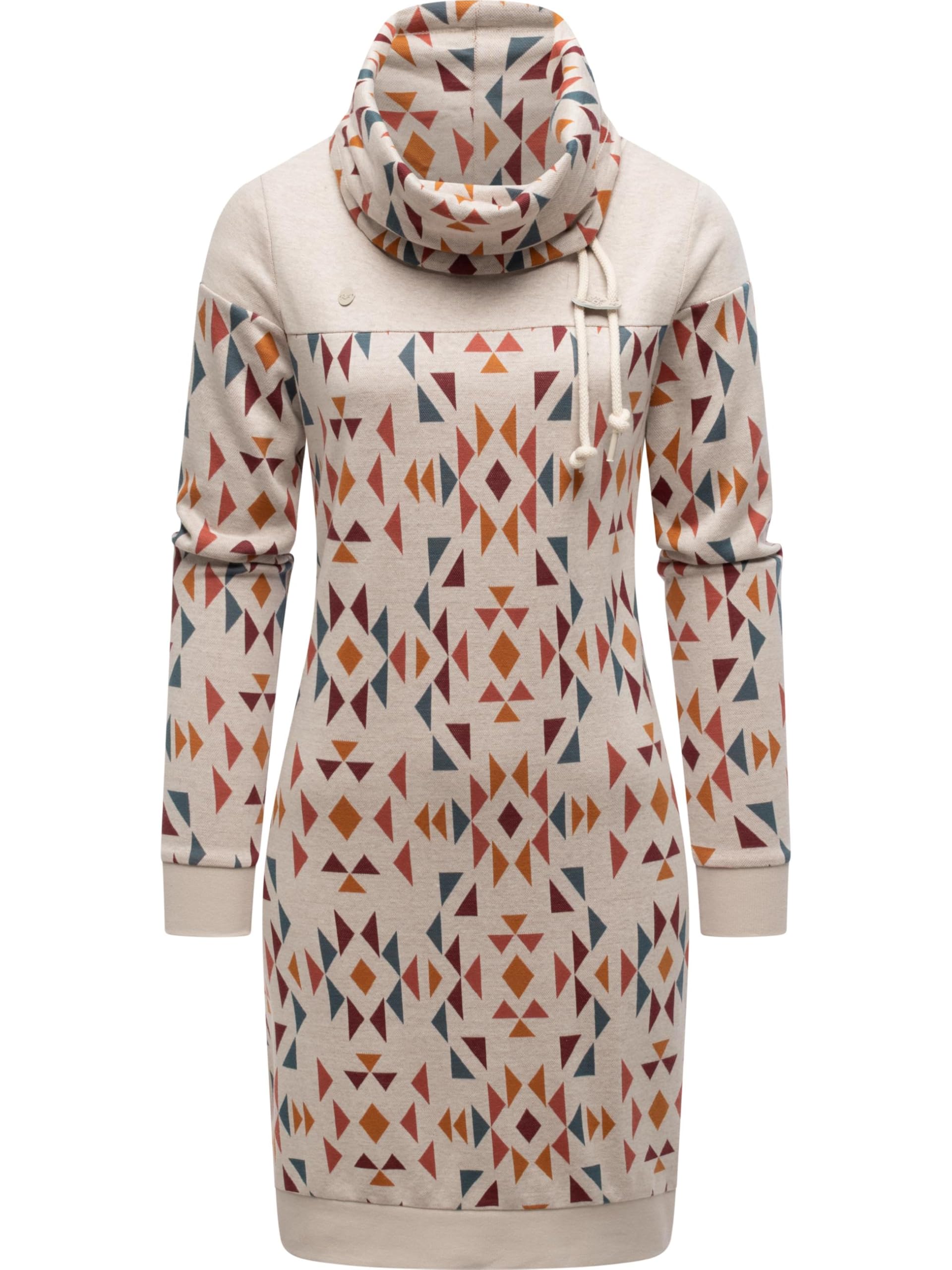Ragwear Damska sukienka z długim rękawem, elegancka sukienka na czas wolny z kołnierzem z kołnierzem w stylu azteckim, Chlloe Aztec YOUMODO XS-6XL