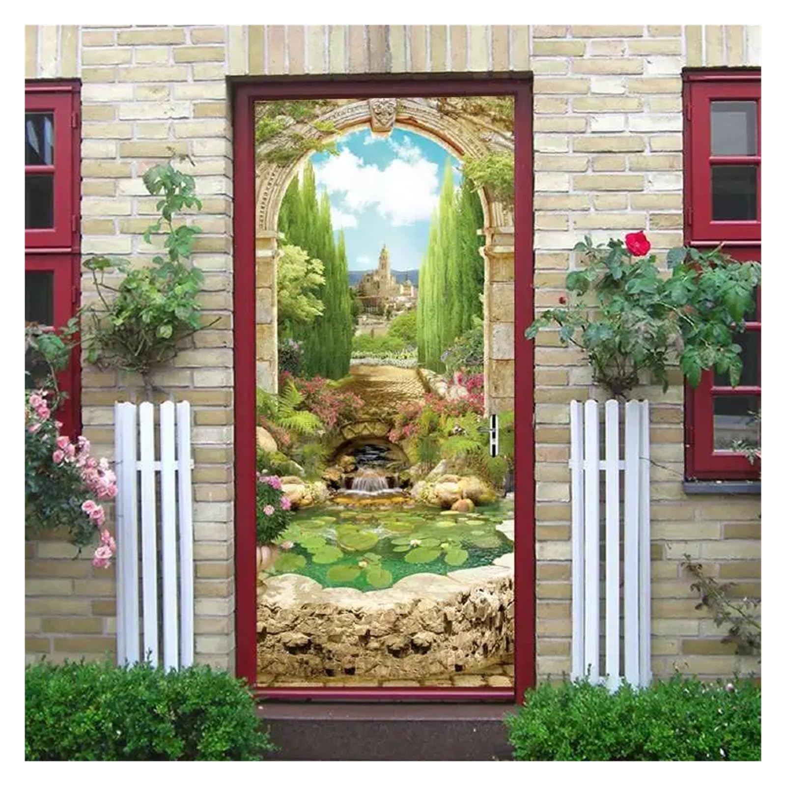 Sticker porte nature montagne verte 38.5x20cm décor mural