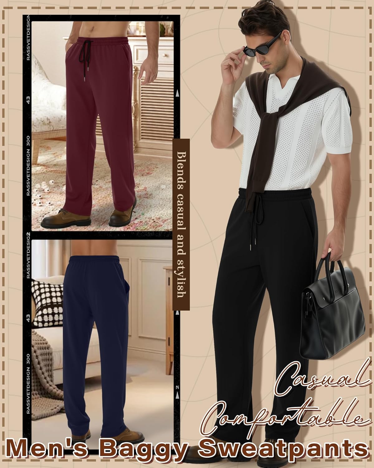 5 Pack Men's Baggy Sweatpants Straight Leg Open Bottom Joggers Elastic Drawstring with Pocket Athletic Pants - Image 6