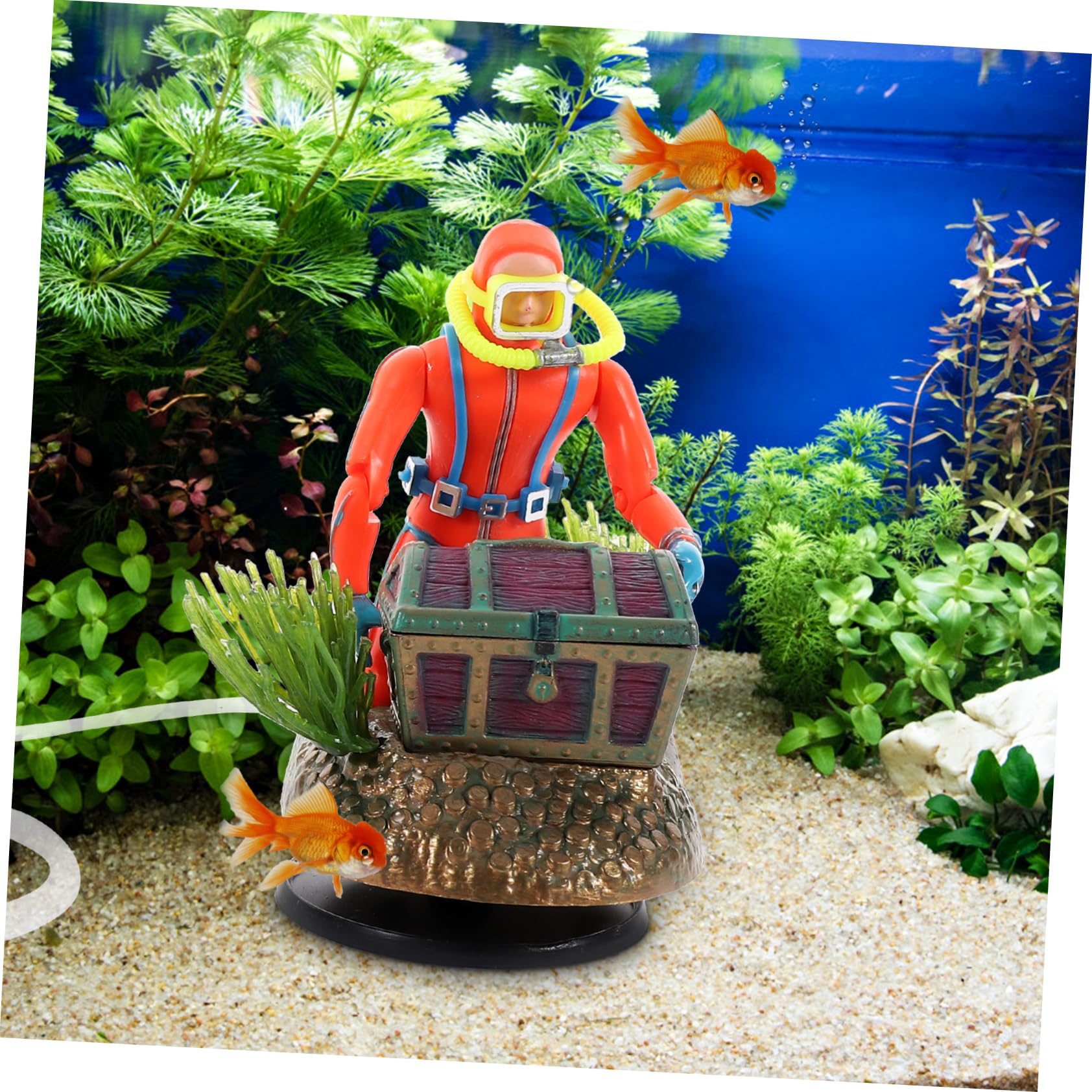 Mobestech Lot De 2 Décorations Pneumatiques pour Chasse Trésor Figurines De Plongeur Miniatures pour Aquarium Décoration LED en Plastique Couleur Aléatoire
