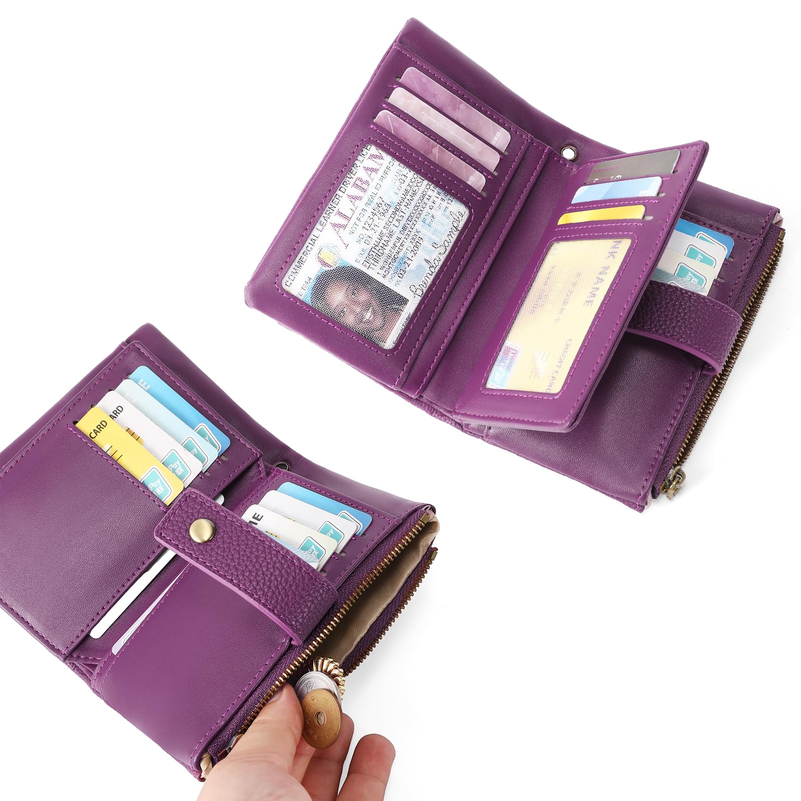 SENDEFN Geldbörse für Damen Mittelgroß, Dreifach Faltbares Portemonnaie aus Leder, RFID-blockierendes Portmonee mit Kartenfächern, Münzfach und Détachable Handschlaufe