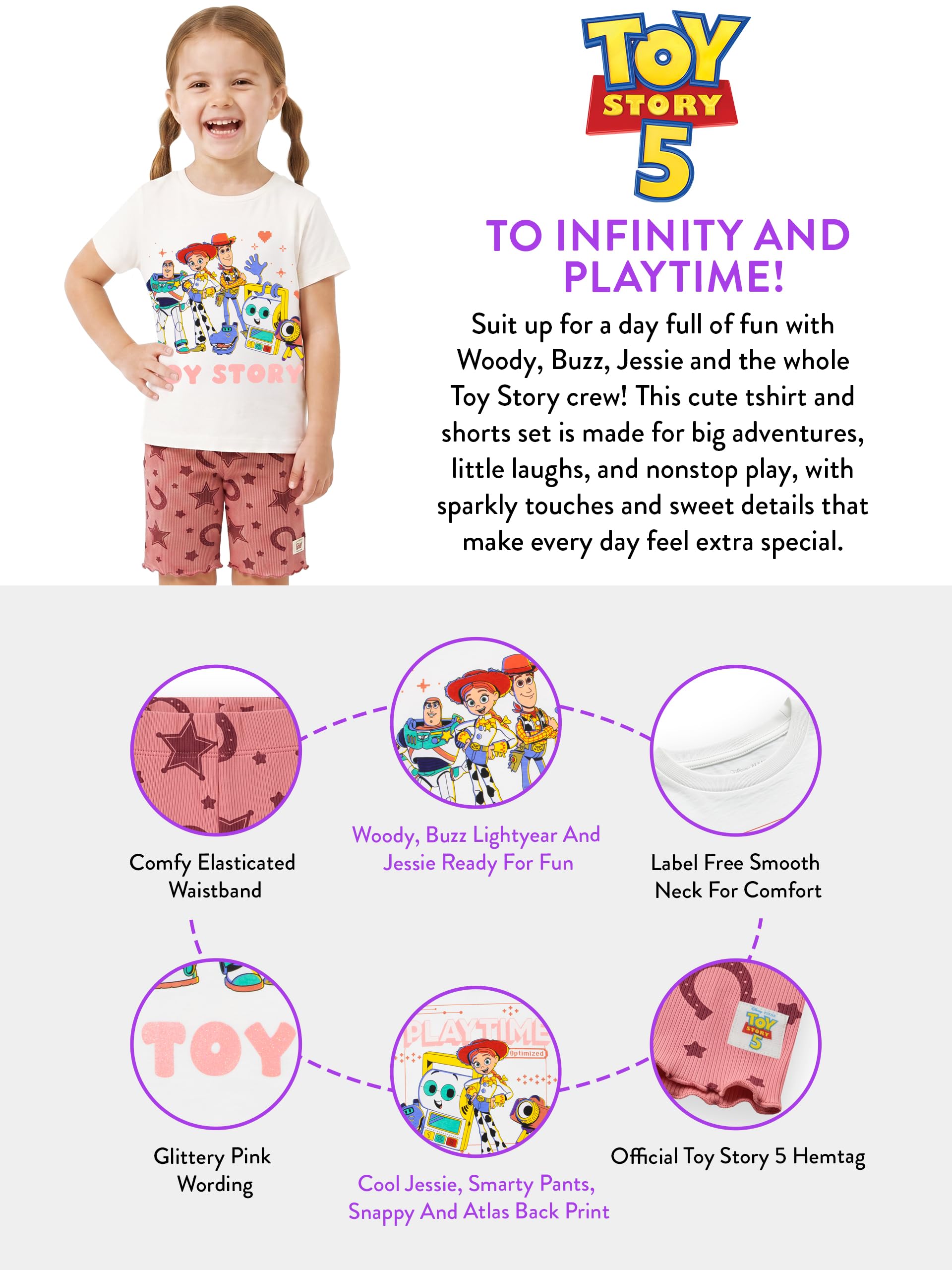 Disney Toy Story Camiseta Y Pantalones Cortos Niña, Camiseta Niña Y Pantalones Corto Buzz Lightyear, Woody