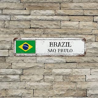 Brazil Sao Paulo Flag Aluminum Sign Country Style Aluminum Metal Plaque Wall Art Hanging Decor Quality Hanging Signs Brazil Sao Paulo Weatherproof Flag Street Sign for Cafe Pub Bar Club 3x12in