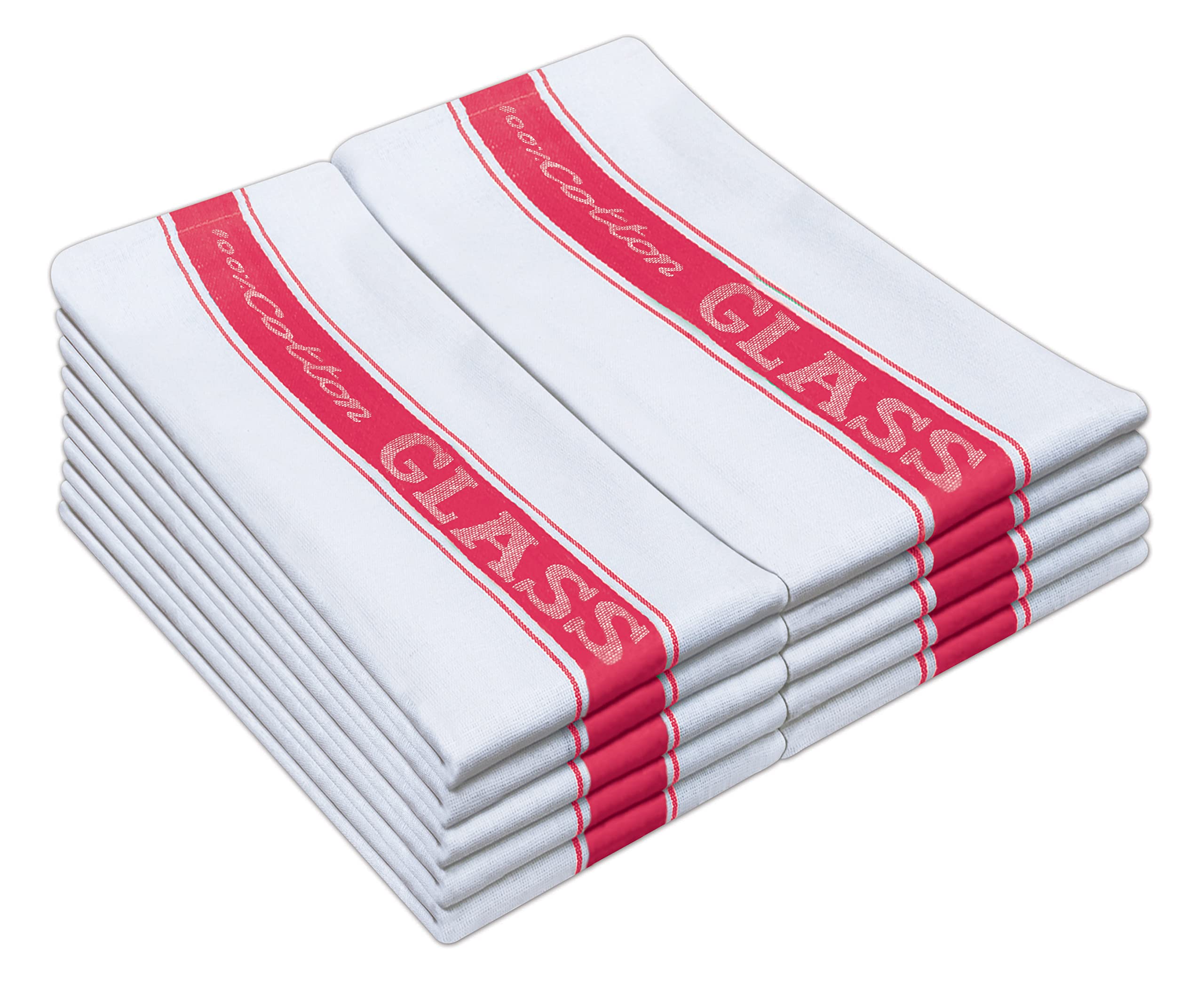 QCS Professional Catering Heavy Duty - Kitchen Dish Towels - 100% Cotton Kitchen Tea Towels - Lint free - Large 76 x 50 cm - 90 Degree Colour Fast Washable, Absorbent and Quick Dry (Red, 6)