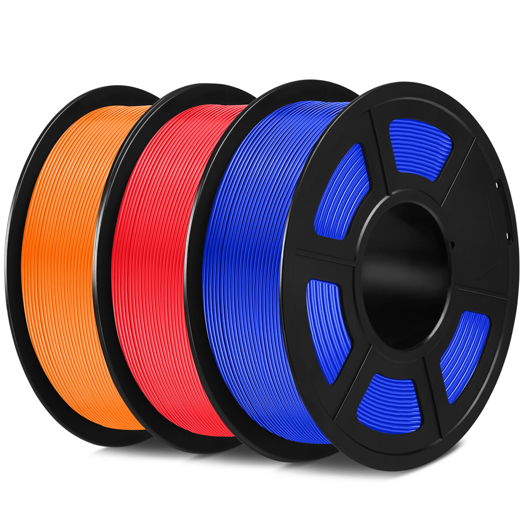SUNLU Filamento PLA 1,75 mm, Avvolto in Modo Ordinato Filamento Stampante 3D PLA,Precisione dimensionale +/- 0,02 mm, Bobina 1 KG, 3 Pack,per Maggior Parte delle Stampanti 3D,Blu+Rosso+Arancione