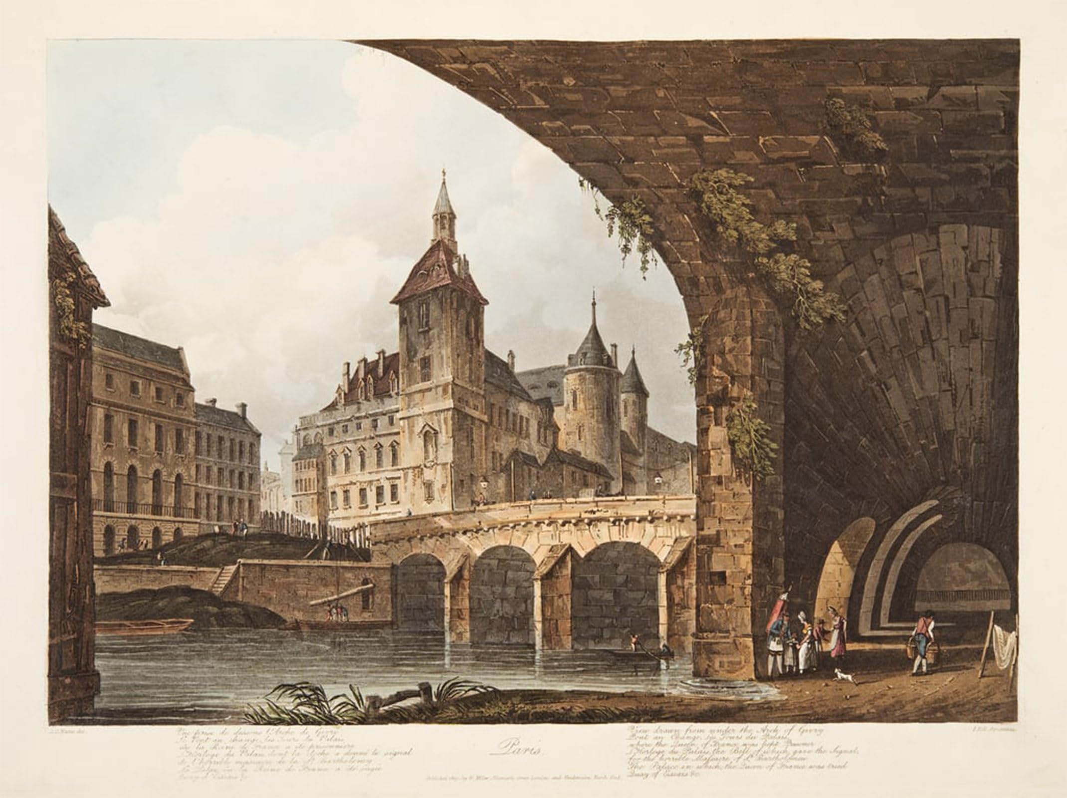 SERENDIPITP Retro Picture Poster Wall Art Pictures Painting View of the Pont Au Change by Claude Nattes Wall Art Canvas Print for Wall Decor 60x90cm