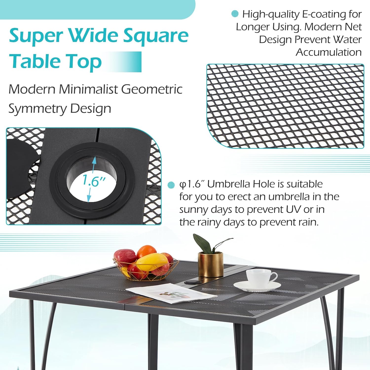 AECOJOY 39.4" Outdoor Patio Dining Table for 4, Square Metal Patio Table with 1.6" Umbrella Hole, All-Weather Resistant Outdoor Furniture Tables for Patio, Backyard, Garden, Poolside (Dark Grey)