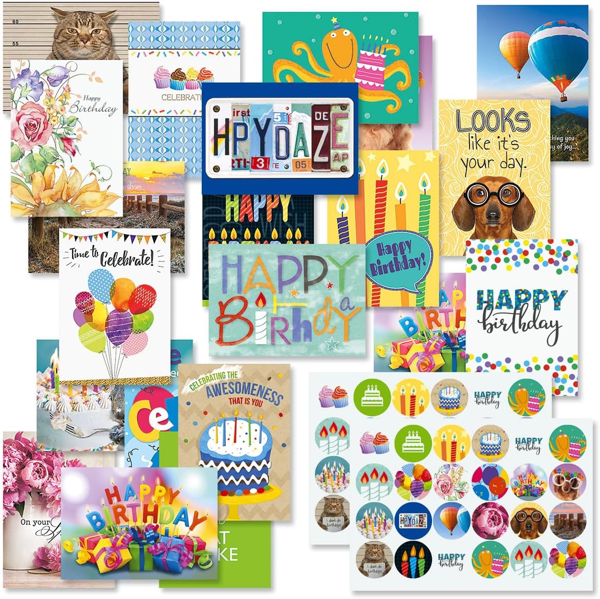 Current Mega Happy Birthday Greeting Card Value Pack – Set of 36 (18 Designs), Large 5 x 7 inches, Envelopes Included