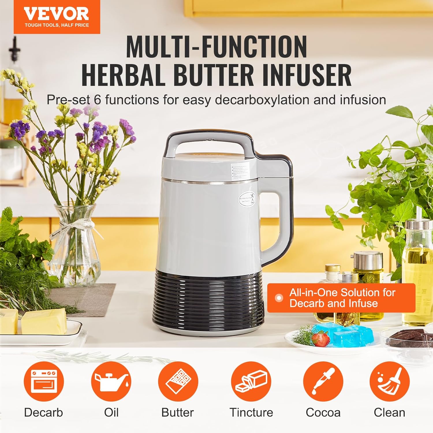 VEVOR Magic Butter Machine, 6 Functions, Butter Infuser Machine & Oil Infusion Machine with Customizable Temperature And Time, 190 Mesh Filter, Silicone Glove, Butter Mold, Cookbook