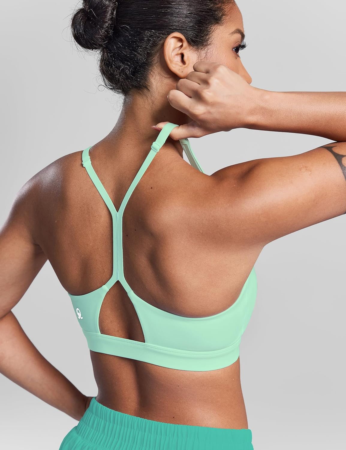 Y Back Sports Bra Padded Racerback Adjustable Straps Ruched V-Neck Low Impact Workout Yoga Top - Image 2