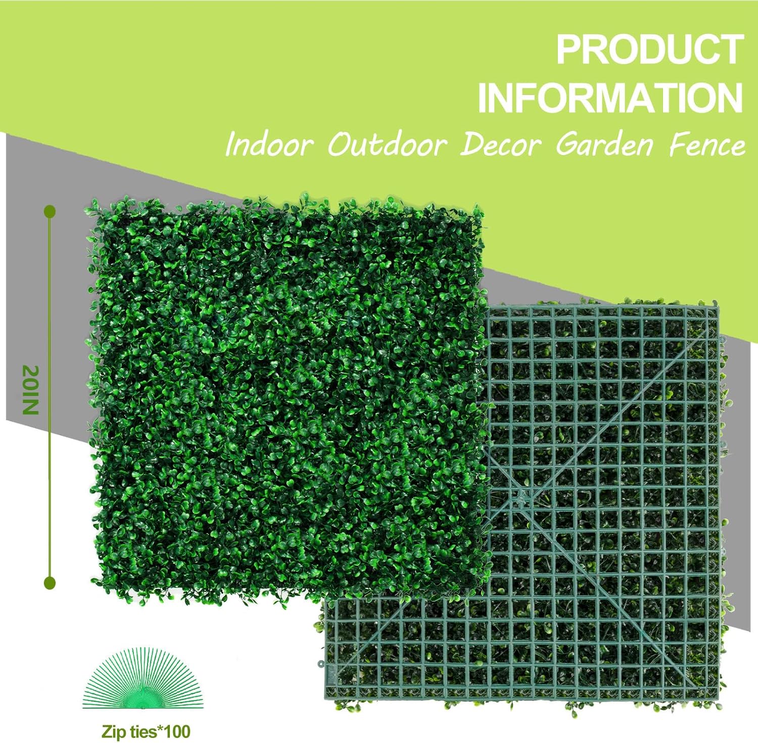 AOKIE 20X20 Artificial Grass Wall, 24Pcs Boxwood Hedge Wall Panels UV-Anti Grass Backdrop Wall Decor, Greenery Privacy Hedge Screen for Indoor Outdoor Patio Balcony, Party Garden Fence Decor