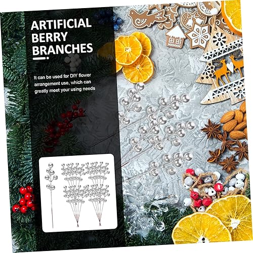Miniatura 9 de BESTOYARD 60 piezas de racimos de bayas simuladas, agujas de pino, púas de bayas, ramitas de bayas artificiales, arbusto de bayas artificiales,