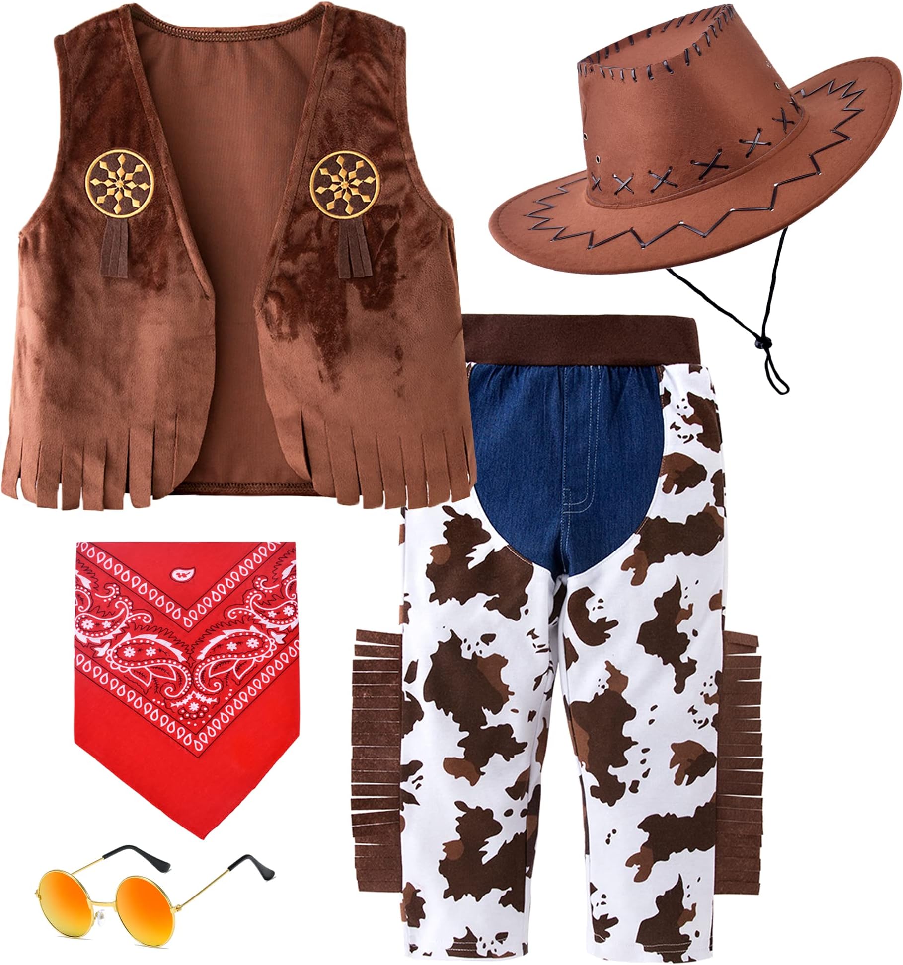 Kids Cowboy Cowgirl Costume 5PCS Set for Boys Girls Role Play Dress up 3-10 Year