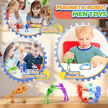 5PC Magnetic Robot Travel Toys for Kids Toddler Boys Sensory Fidget Toys Airplane Road Trip Car Travel Activities Essential Fridge Magnet Fidgets Classroom Must Have Gifts Toy for Boy 3 4 5 6 Year Old