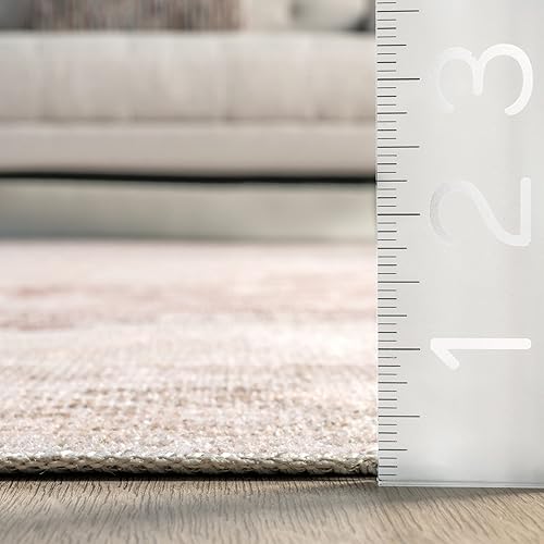 Miniatura 2 de nuLOOM Rosa - Alfombra envejecida con medallón vintage lavable a máquina, 6 pies, redonda, rosa claro