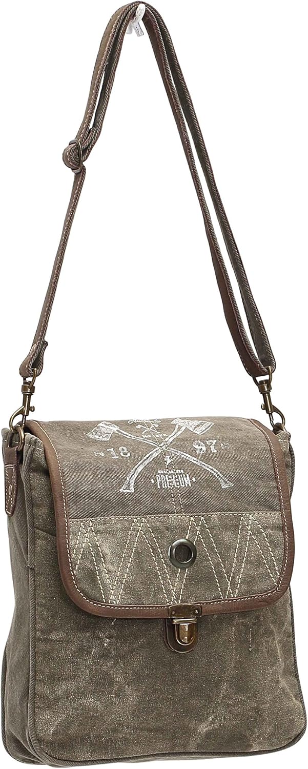 Myra Bags 1897 Upcycled Canvas Crossbody Bag S-1050, Tan, Khaki, Brown, One_Size - Image 4