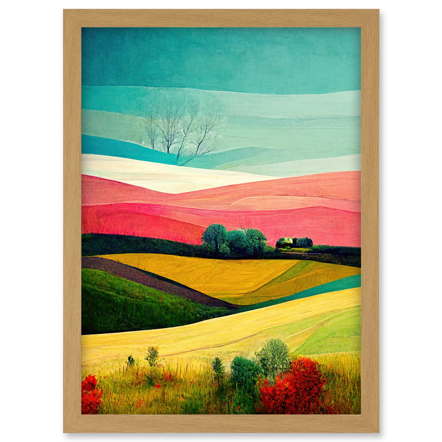 Doppelganger33 LTD Four Seasons Colourful Modern Country Landscape Painting Artwork Framed A3 Wall Art Print