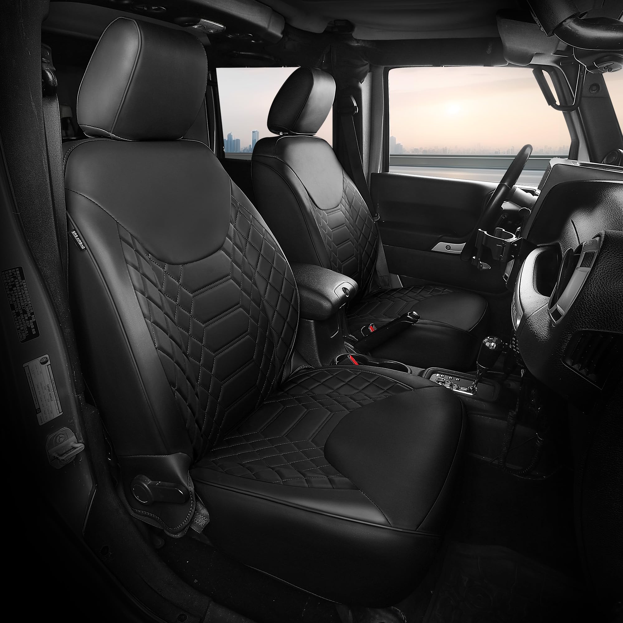 FREESOO Seat Covers for Jeep Wrangler JK 2 Door 2013 2014 2015 2016 2017 1:1 Custom Seat Covers Faux Leather - Black