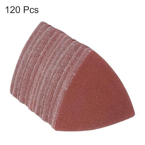 Vista 33 de HARFINGTON 120 piezas de lija triangulares de gancho y bucle, 120 granos, almohadillas de lijado de óxido de aluminio de 3-1/8 pulgadas, papel