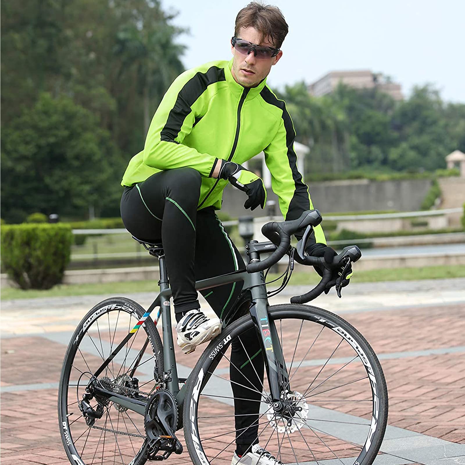 Giacca Ciclismo Uomo, Top Ciclismo Autunno Inverno, Cappotto Softshell Riflettente Antivento Impermeabile, Fodera Pile Termico Traspirante Capispalla Bici