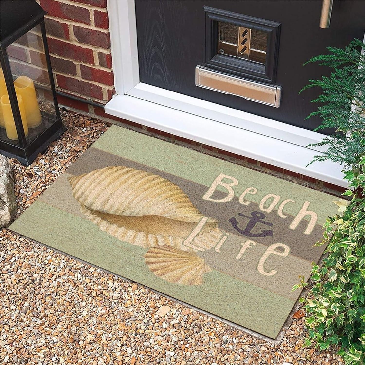 Sea Snail Starfish Nautical Beach Ocean Theme Coir Fiber Coconut Door Mat 24x36in Watercolor Marine' Life Outdoor Indoor Non-Slip Doormat Natural Doormat for Outside Balcony Stylish Farmhouse Décor