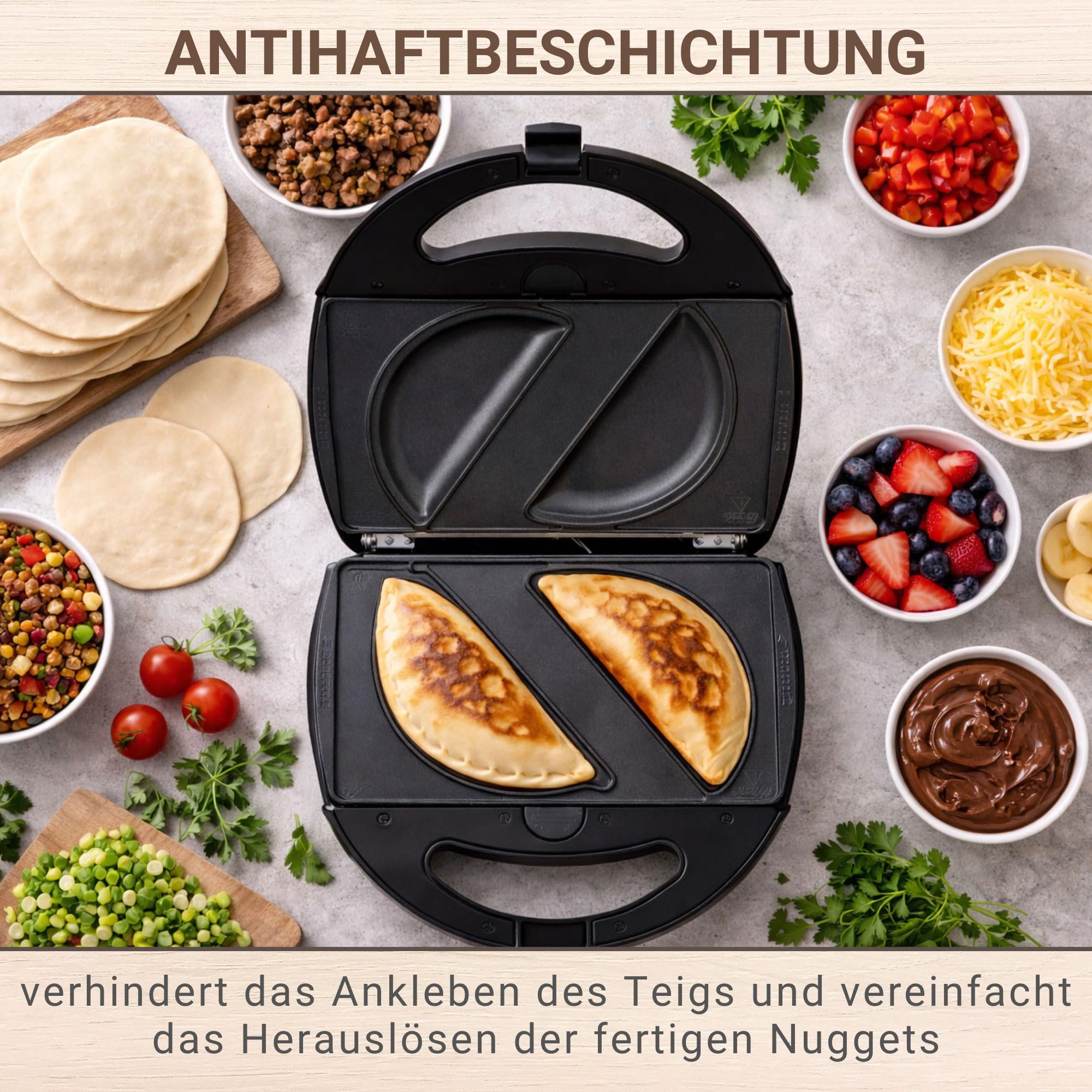 Syntrox Germany Empanada Maker Teigtaschenmaker Chefmaker SM-1300W Empanada mit herausnehmbaren Backplatten