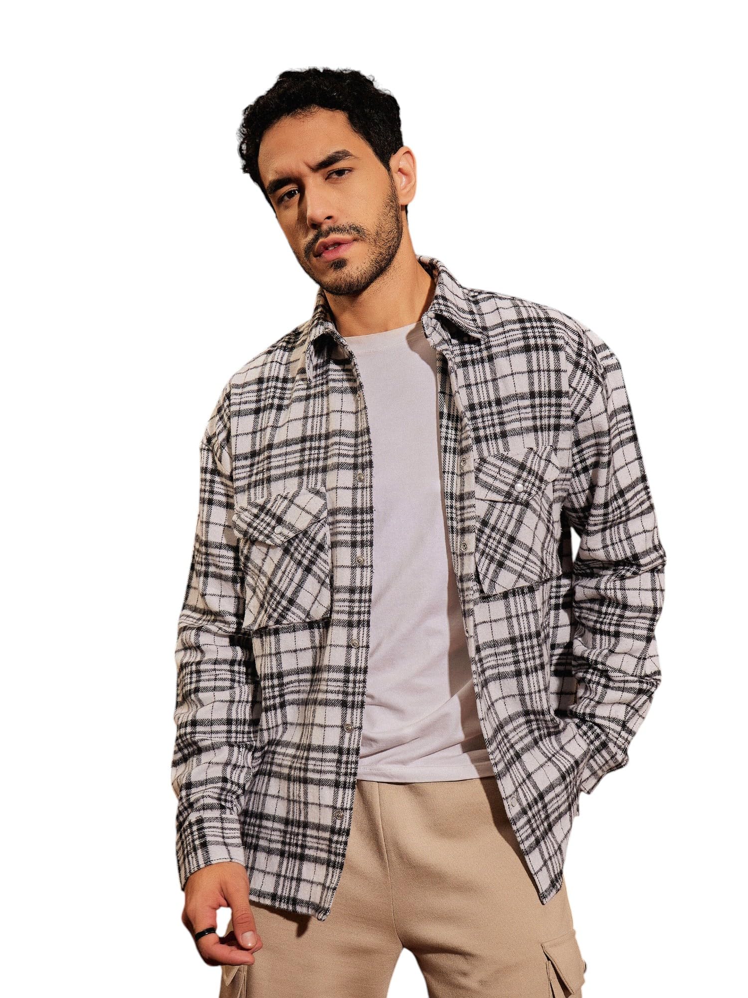 SASSAFRAS Black & White Check Box Pocket Oversized Shirt in black