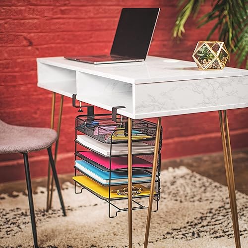 Miniatura 3 de Organizador de archivos de 5 niveles debajo del escritorio, organizador de archivos colgante con abrazadera, diseño de ahorro de espacio para