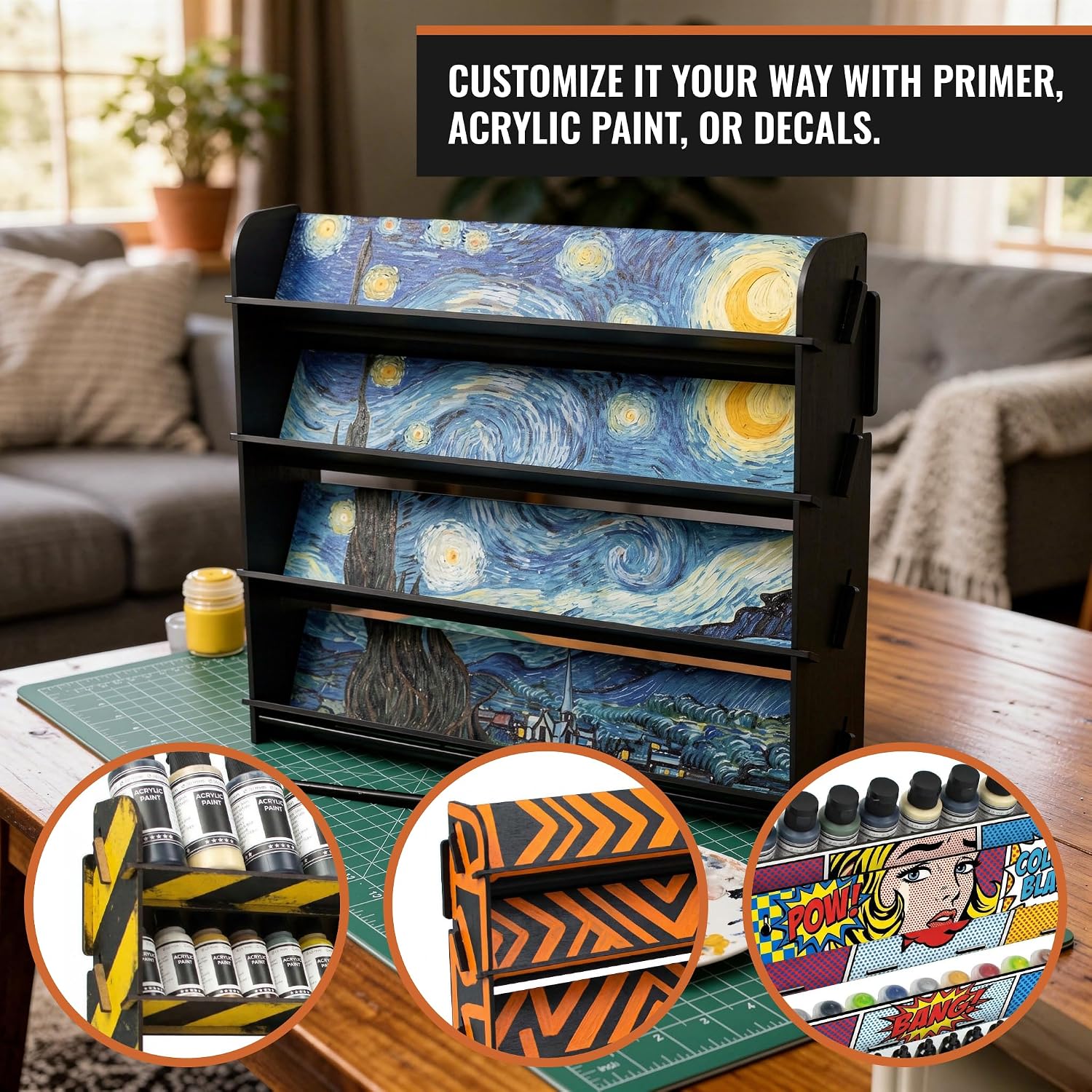 PROSCALE 2x Universal Wall Paint Organizer for Miniatures & Modeling, Vertical Paint Shelf with Flat Shelves (No Holes) for Mixed Bottle Sizes, Compatible with Vallejo, Citadel, Army Painter, AK