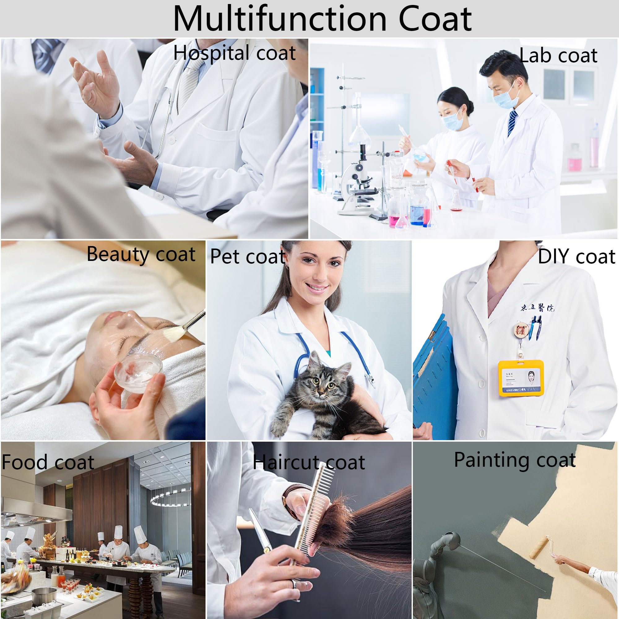 Bata de Laboratorio Médica Blanca Larga Manga Larga Uniformes Sanitarios con Bolsillos y Botones