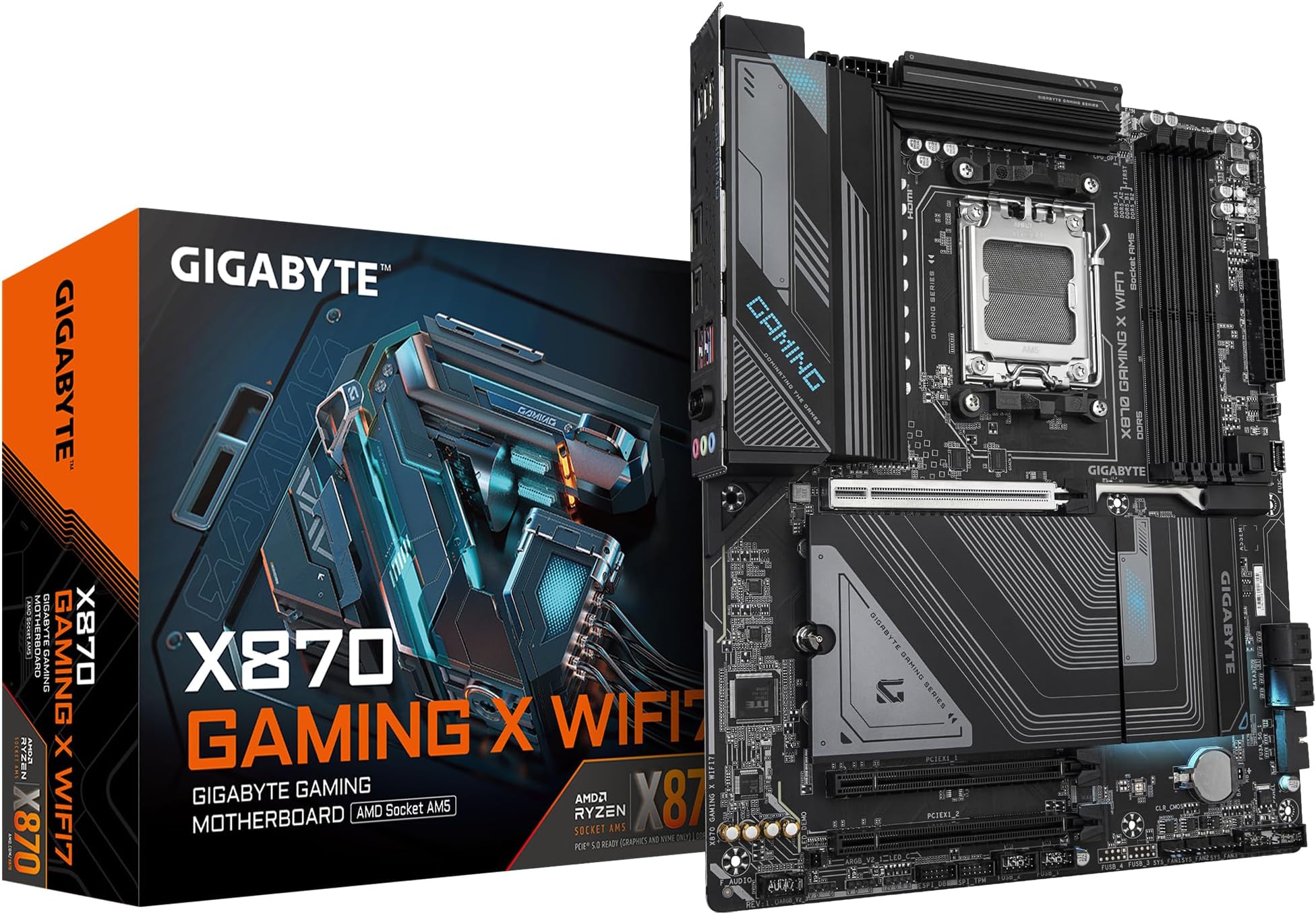 GIGABYTE X870 GAMING X WIFI7 Motherboard - Supports AMD Ryzen 9000 CPUs, 16+2+2 phases VRM, up to 8000MHz DDR5 (OC), 1xPCIe 5.0, Wi-Fi 7, 2.5GbE LAN, USB 4