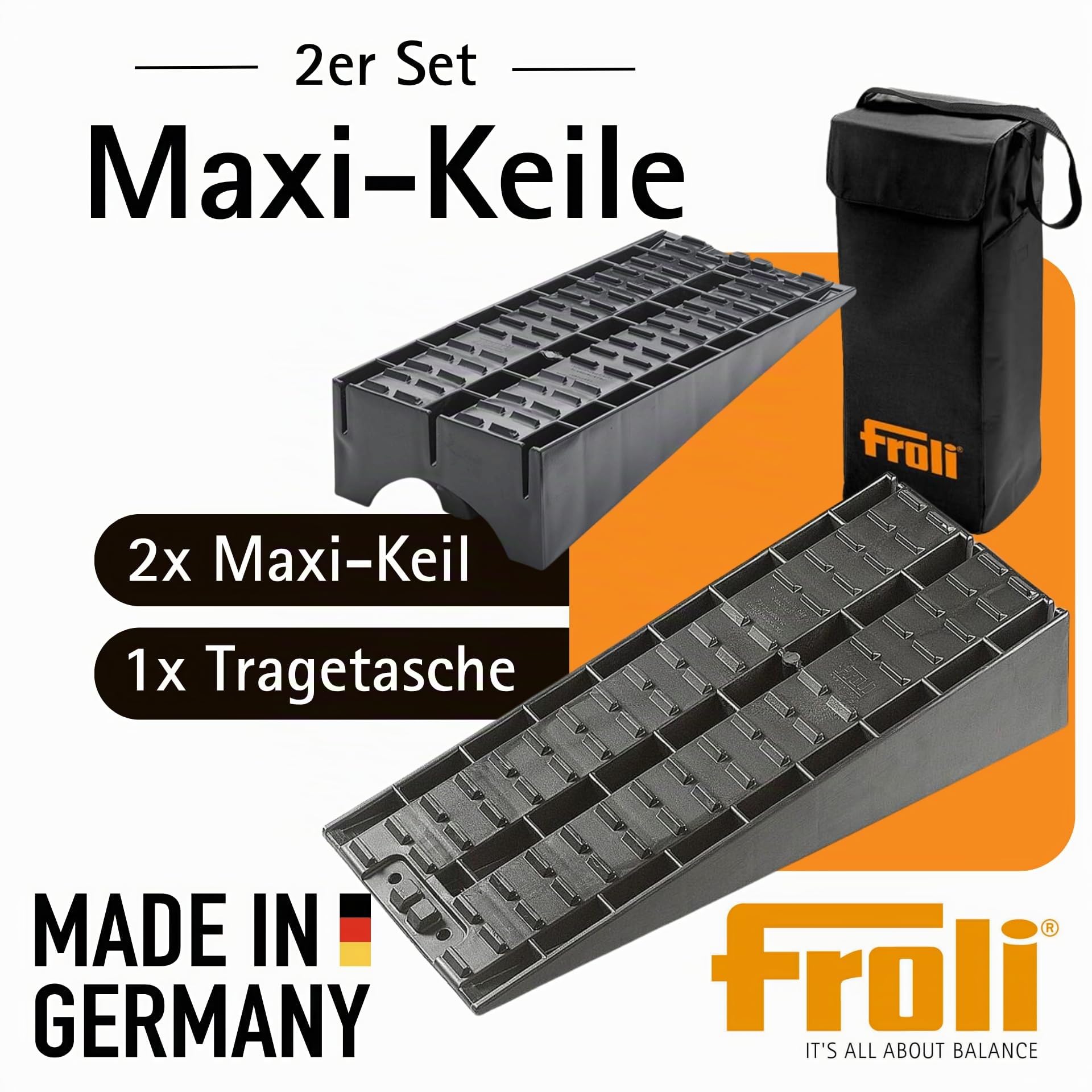 Froli Maxi-Keil 2er Set Auffahrkeile 5 t pro Keil 20 t ges. rutschfeste Profiloberfläche Made in Germany