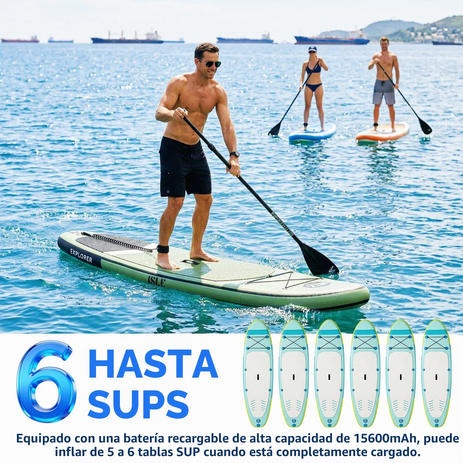 Bomba SUP eléctrica, 20 psi, bombas de aire con batería recargable de 15600 mAh, precisión inteligente de inflación/descarga de hasta 0,01 bar, apagado automático para tablas SUP, kayak